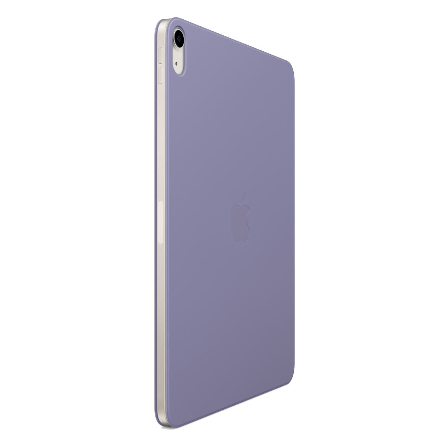 Un iPad violet avec un cadre argenté et le logo Apple.