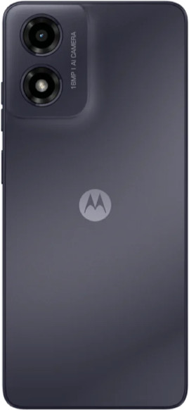 Tył ciemnoszarego telefonu Motorola z dwoma aparatami i logo.