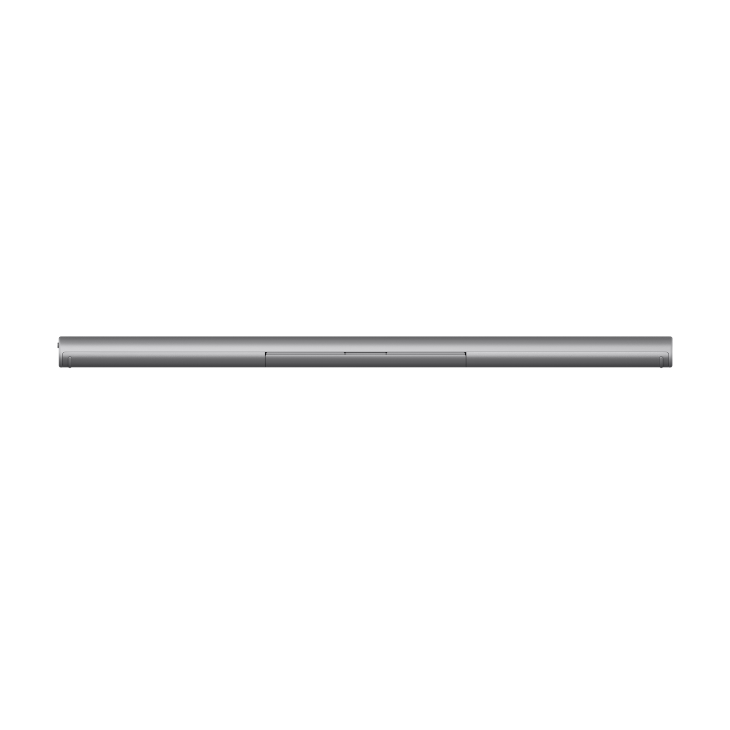 A long, silver bar against a black background. The top of a device, possibly a laptop.