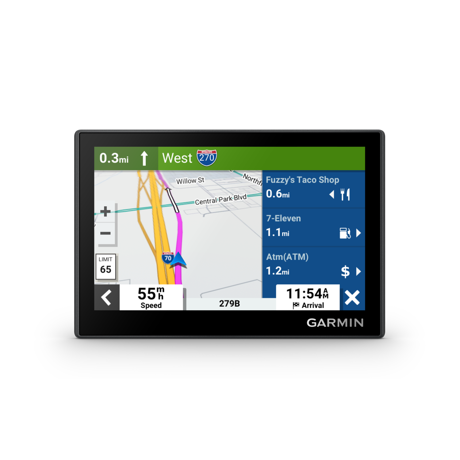 Garmin GPS device displaying a map.