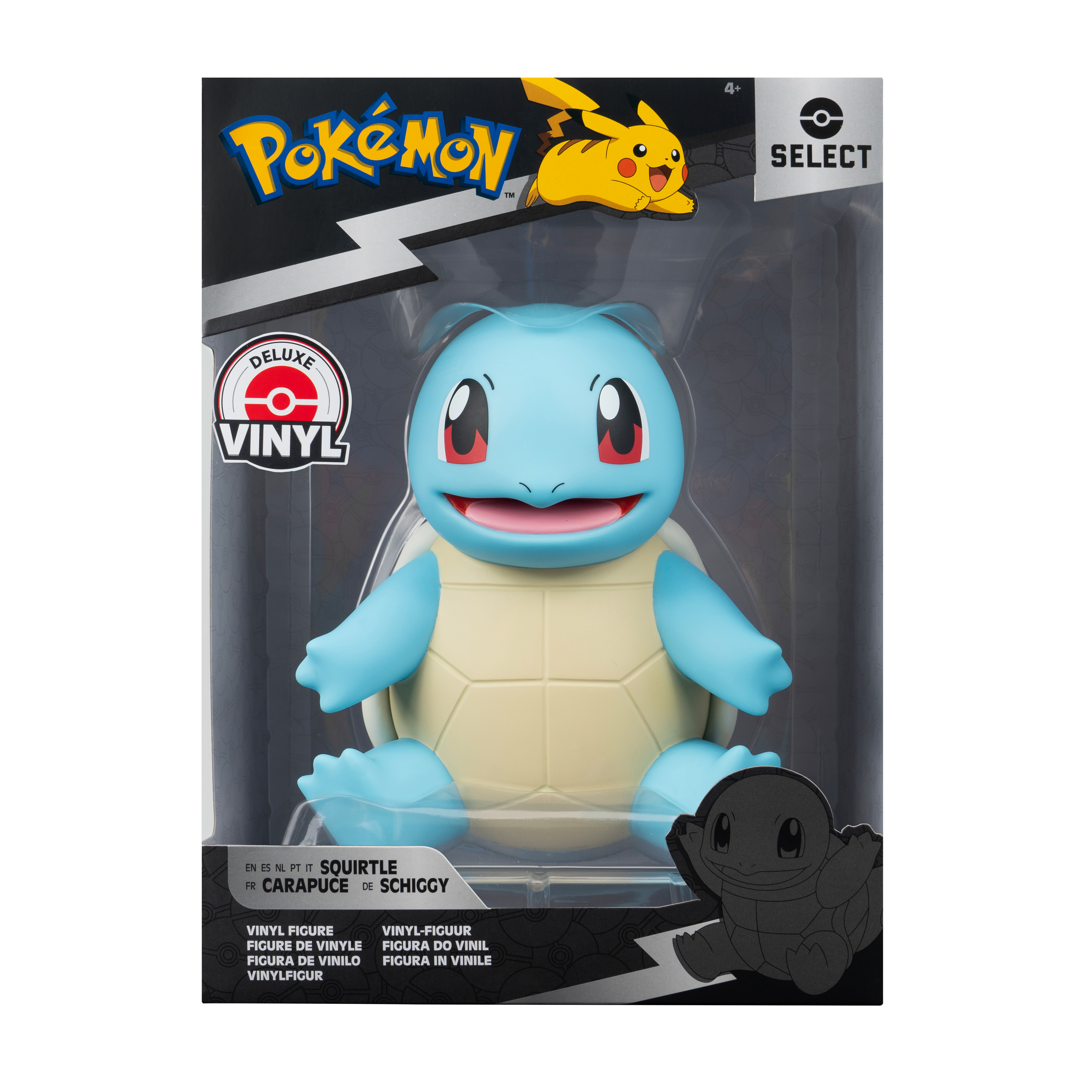 Eine blaue Squirtle-Pokémon-Figur in einer transparenten Kunststoffverpackung.