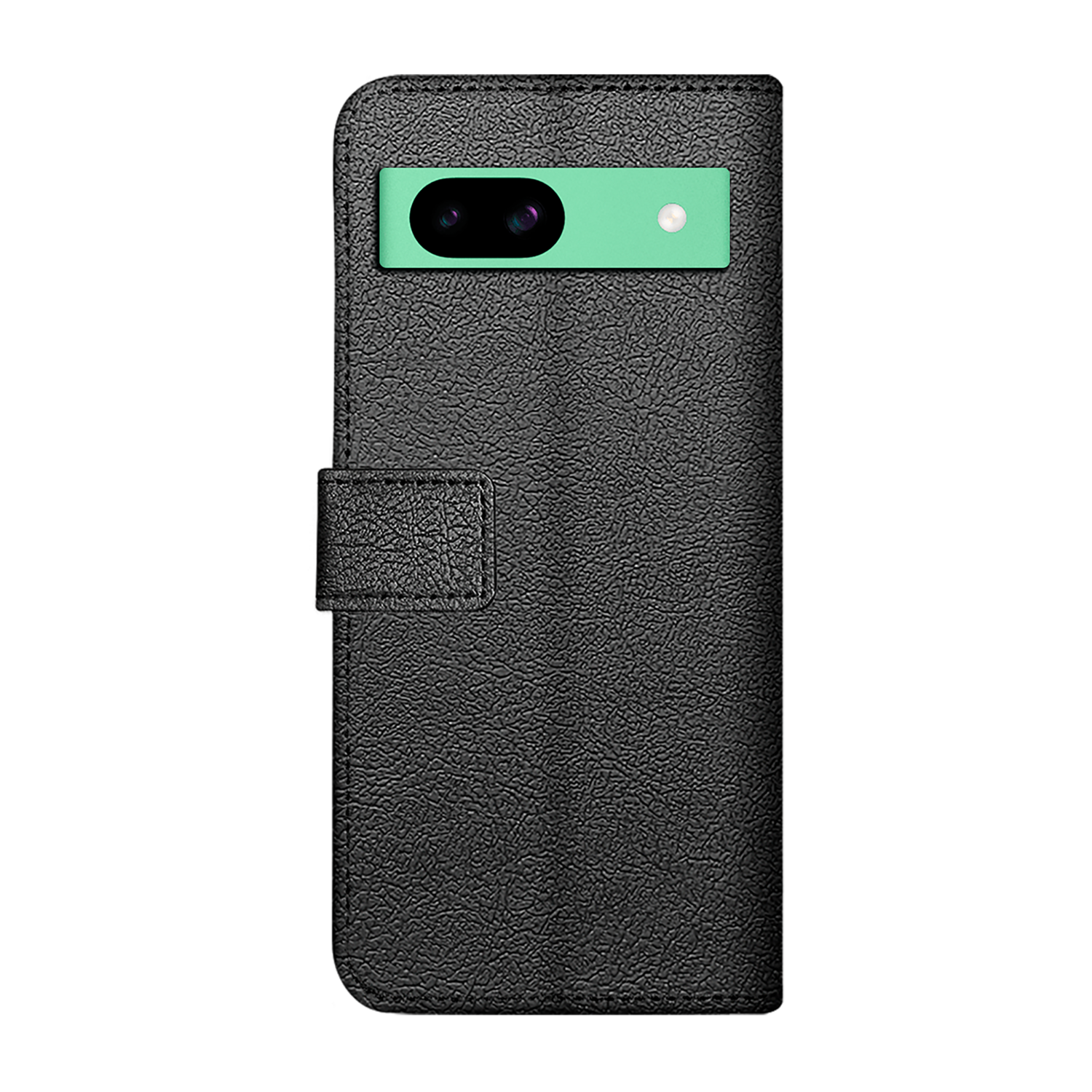 Black phone case with a green camera bar. The case is textured.