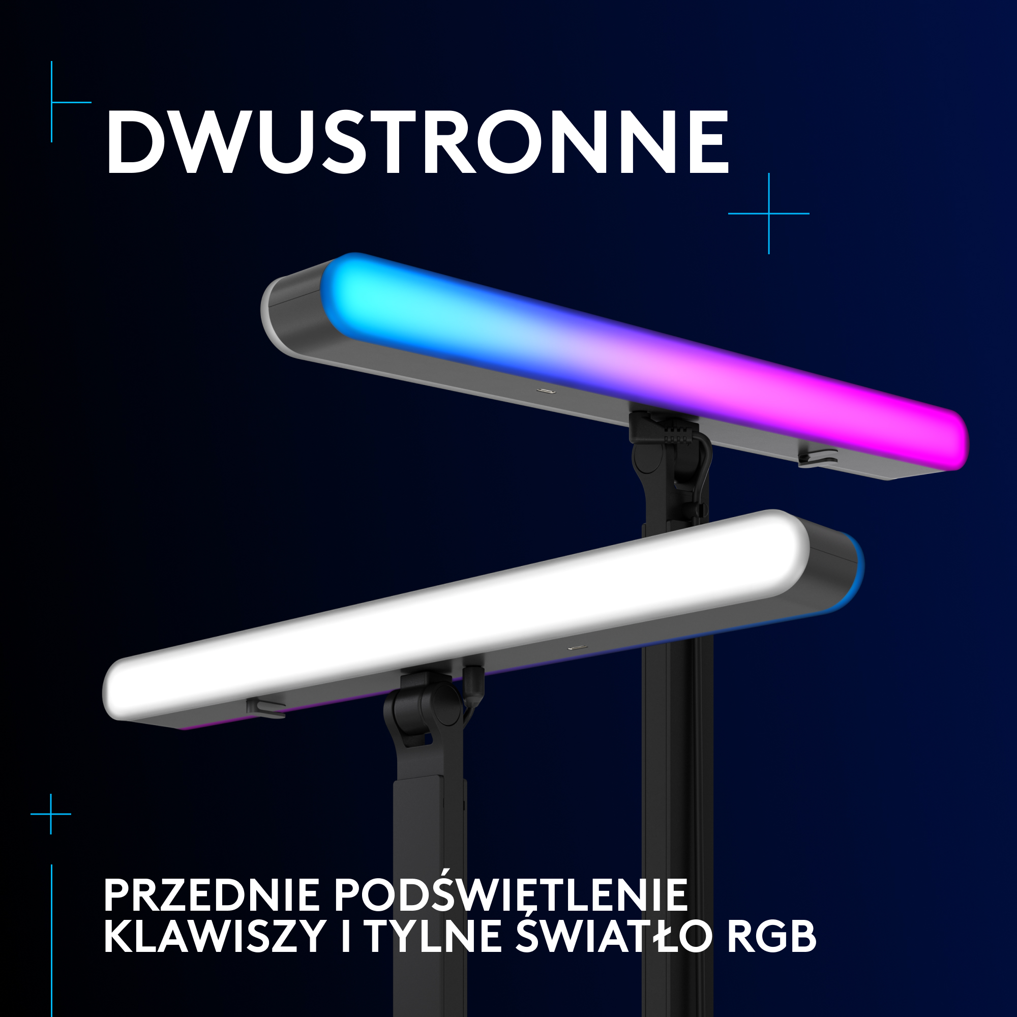 Paski świetlne LED z niebieskim i różowym oświetleniem.