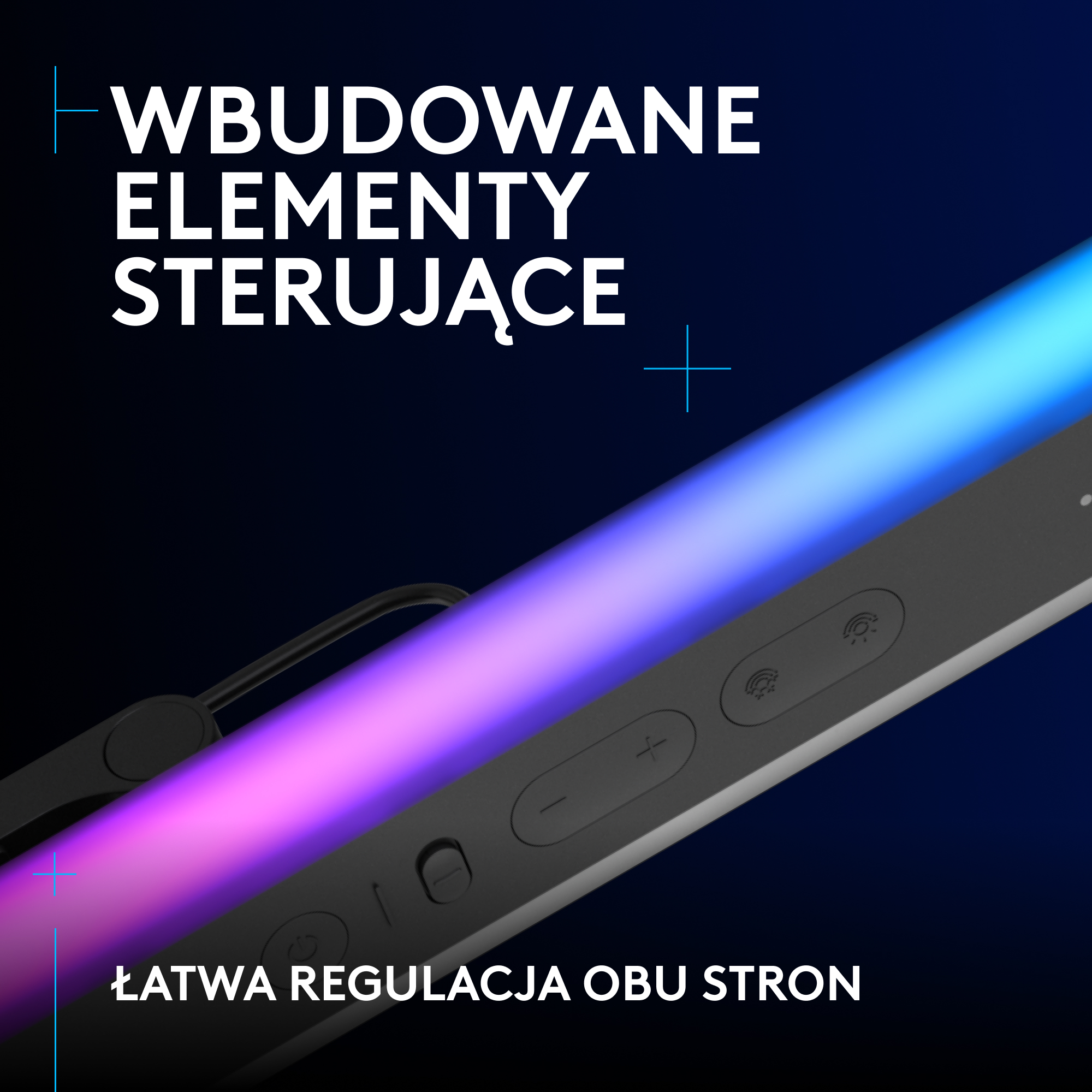 Zbliżenie listwy świetlnej z przyciskami sterowania.