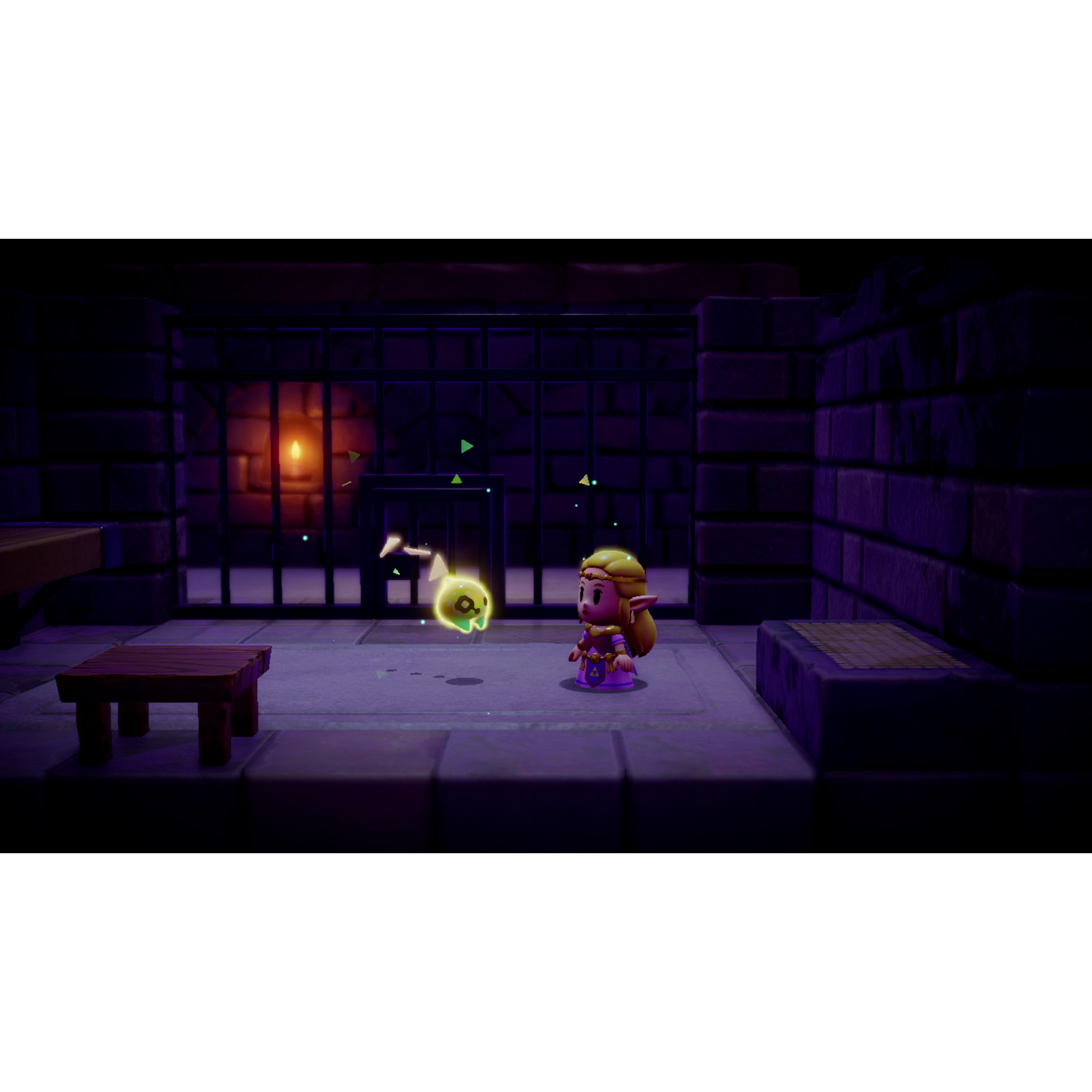 Zelda character in a dungeon with a ghost and a wooden table.