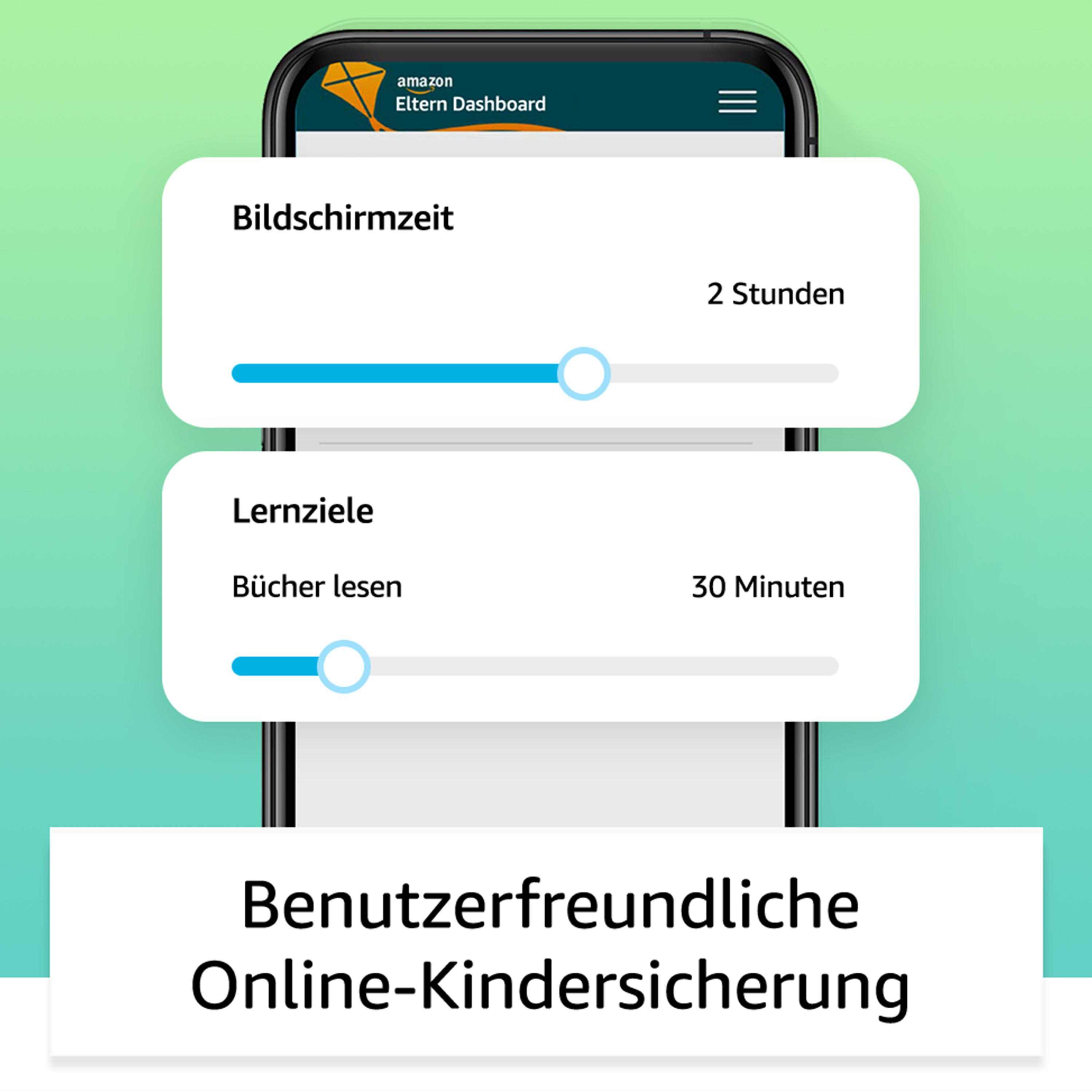 AMAZON Fire HD 8 Kids (2022), Tablet, 32 GB, 8 Zoll, Schwarz, mitgelieferte Hülle in Farbton Rot