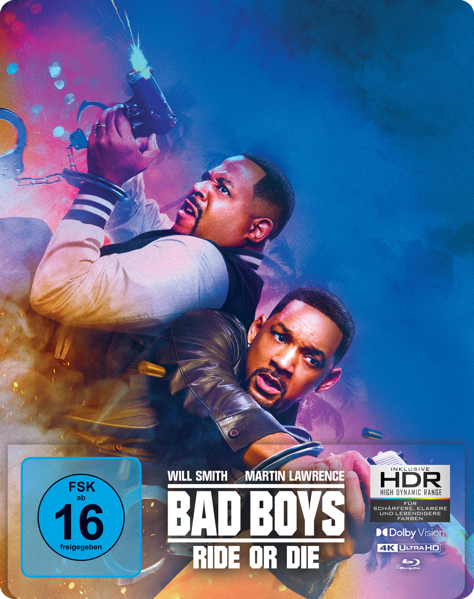 Filmcover von 'Bad Boys: Ride or Die' mit Will Smith und Martin Lawrence. Blau und Schwarz.