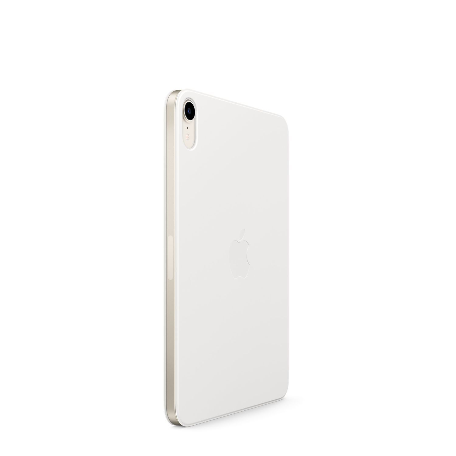 White tablet from a side angle on a white background.