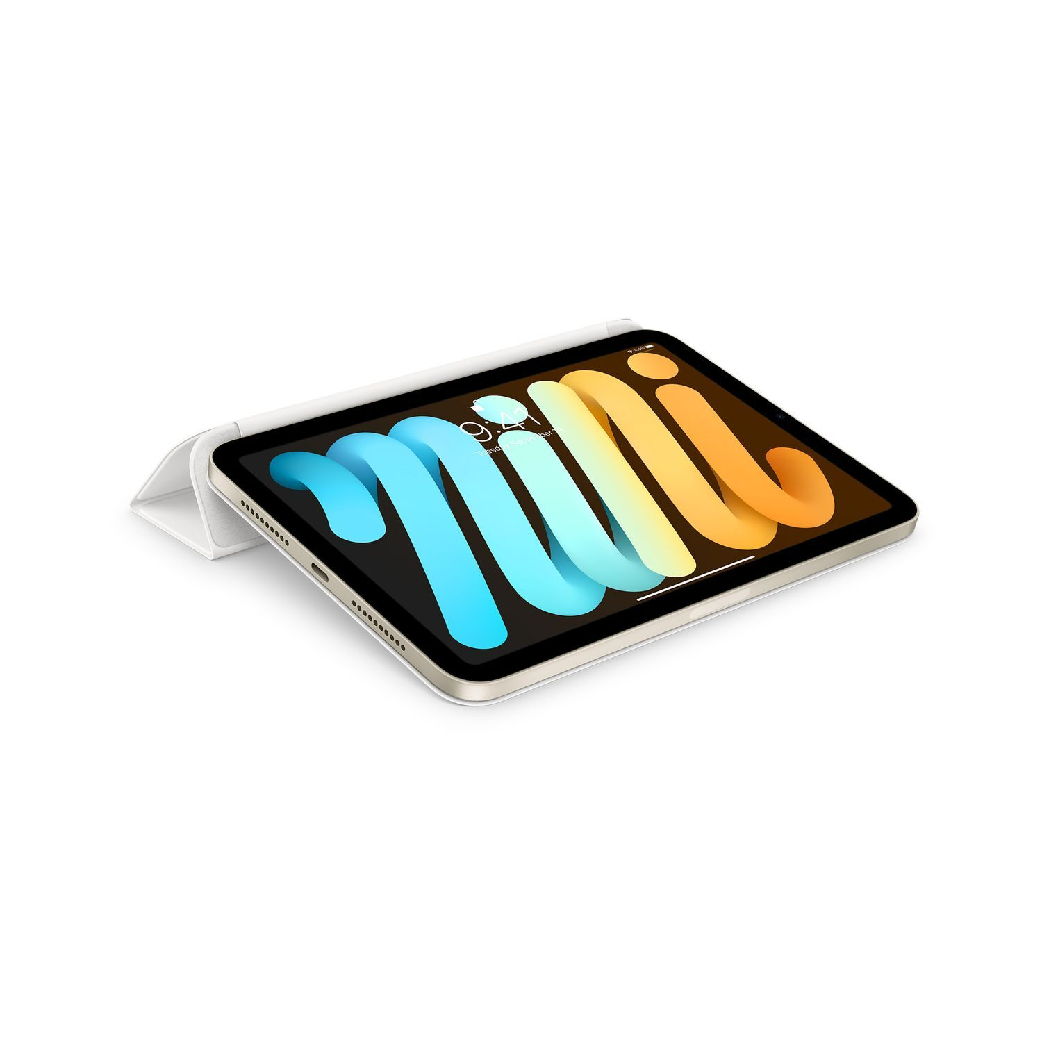 iPad Mini with a Smart Folio cover. The iPad is on its side with the screen visible.