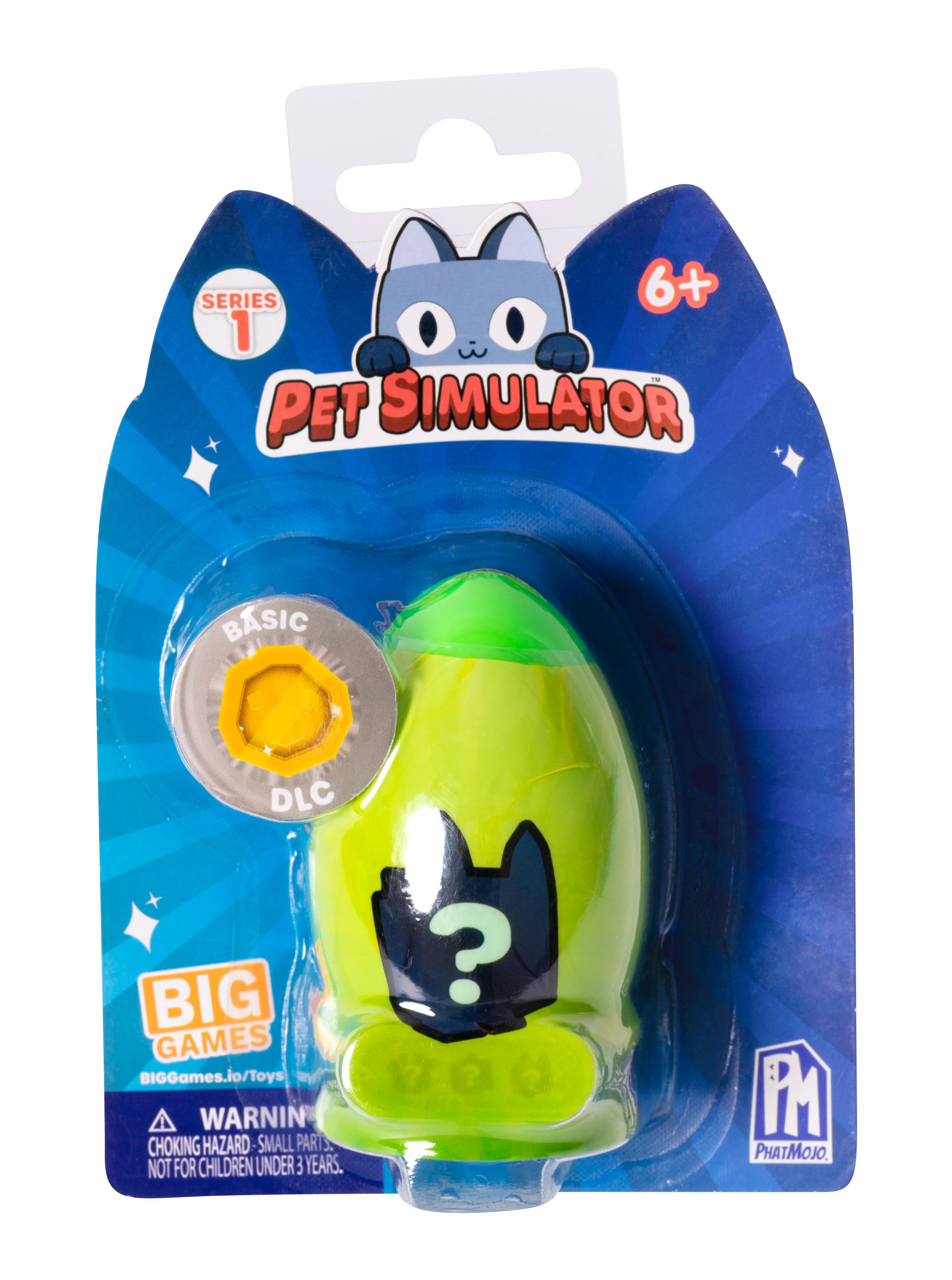 Pet Simulator Spielzeug in Blisterverpackung, mit grüner Kapsel und Katzen-Icon.