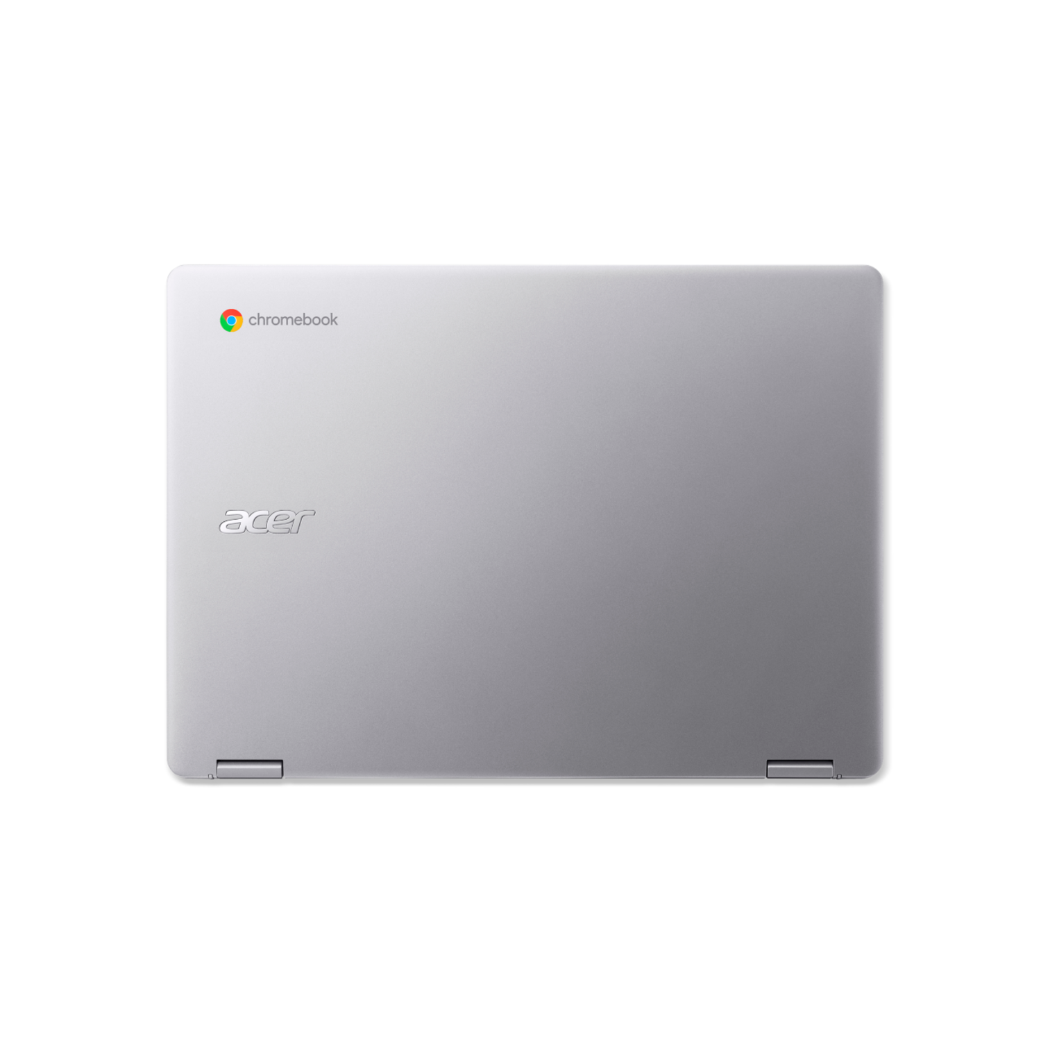 The top of a silver Acer Chromebook laptop. The Chromebook logo is visible.