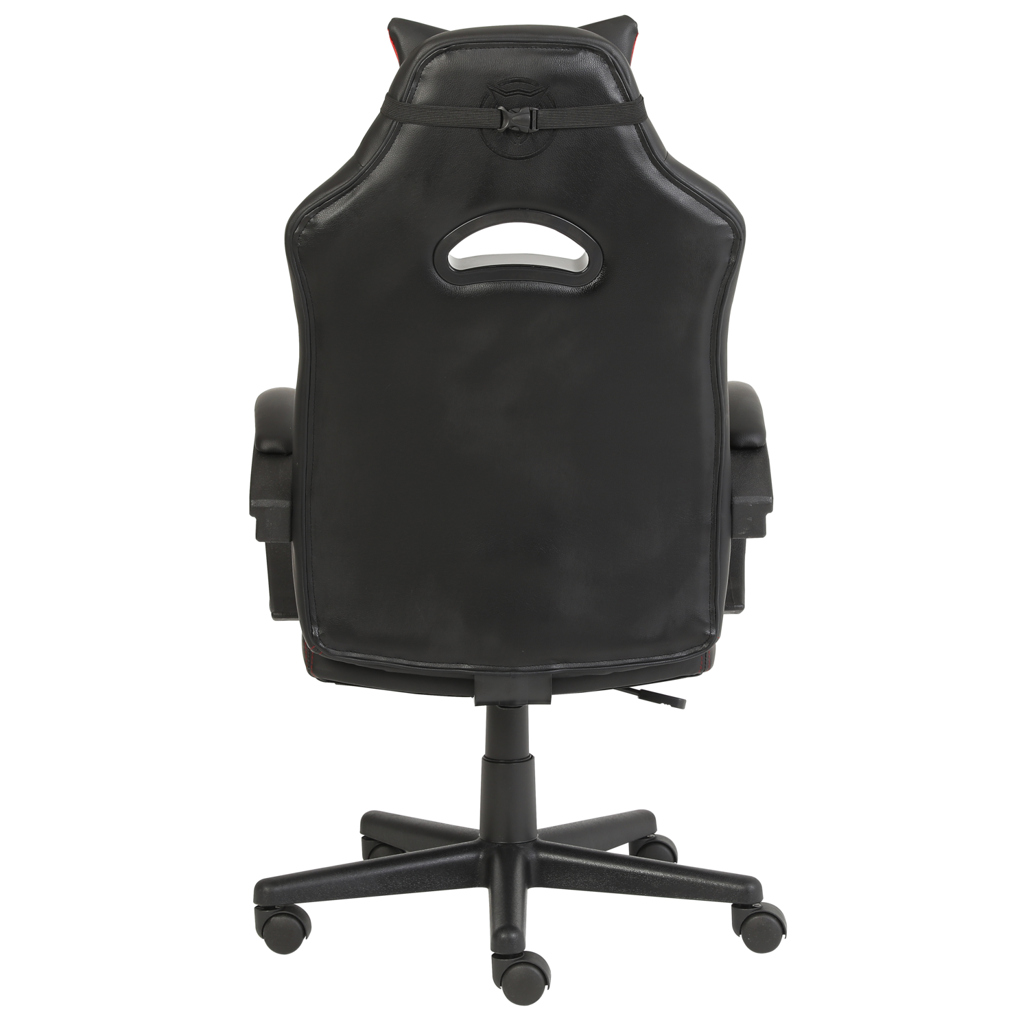 A black gaming chair viewed from the back.