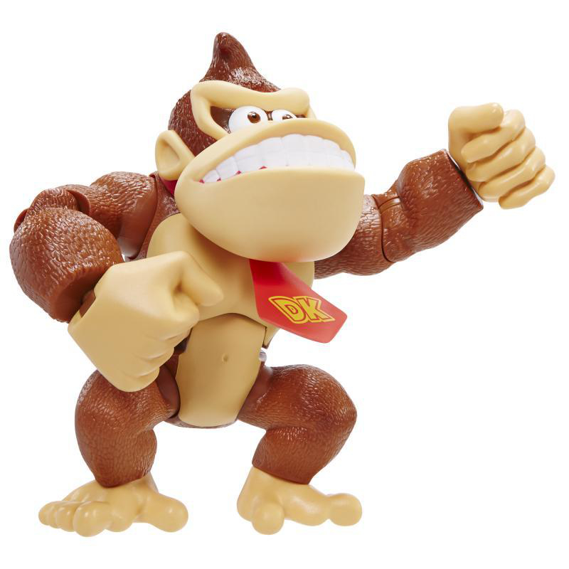 Donkey Kong Spielfigur in Braun und Beige, roter Krawatte, erhobene Faust.