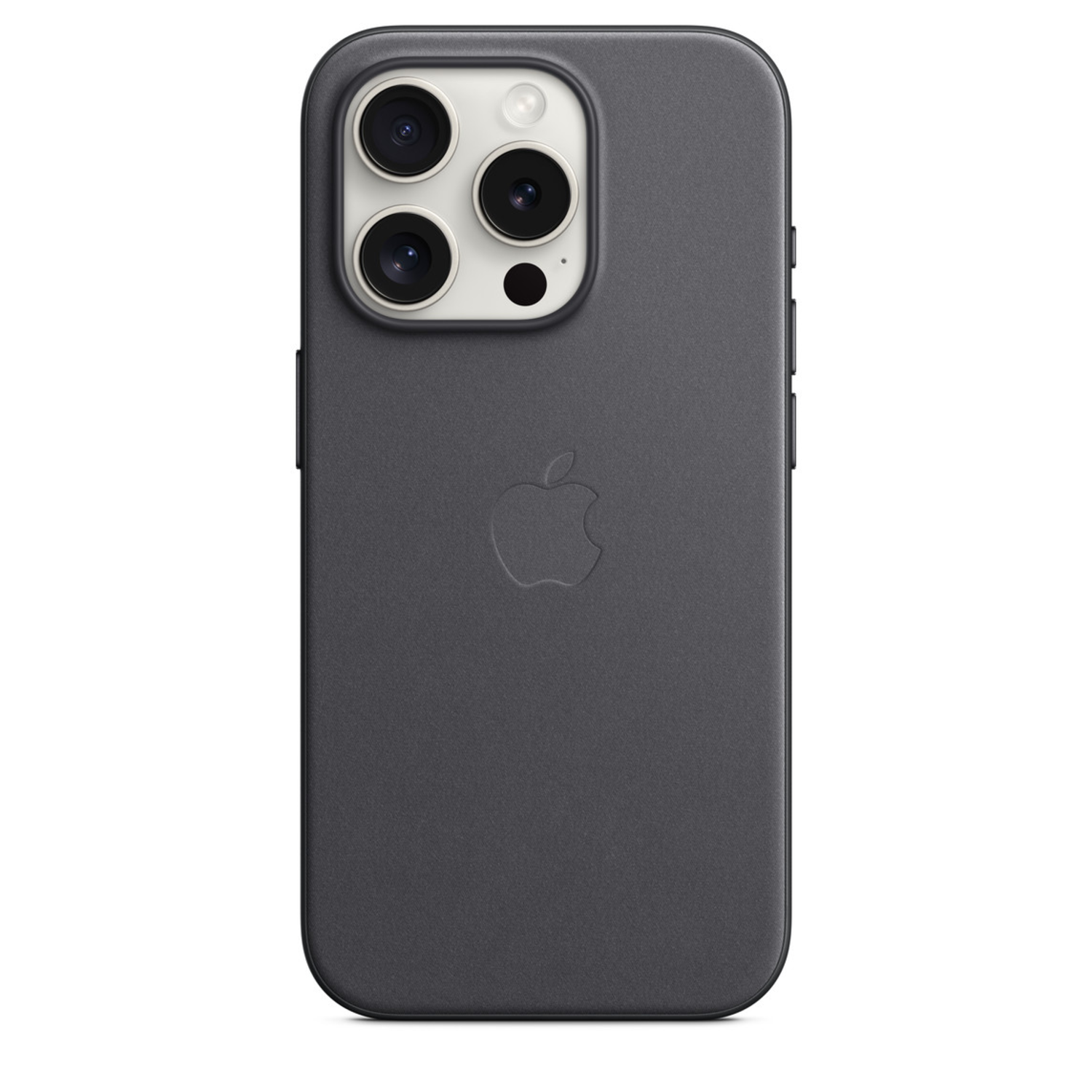 Een donkergrijze Apple iPhone 13 Pro case. De case heeft het Apple-logo en camera-uitsparingen.
