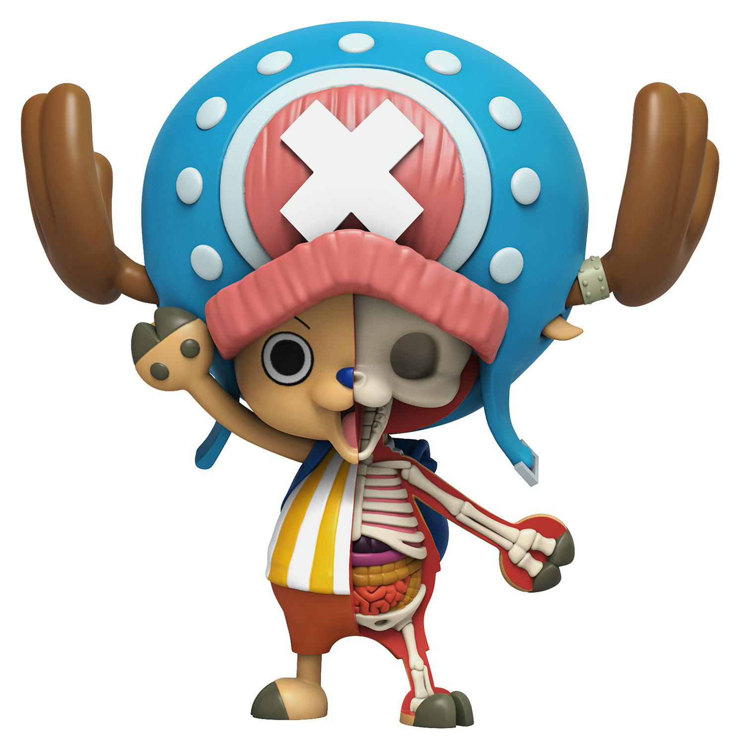 Eine Spielfigur von Tony Tony Chopper, halb Skelett, in seinem charakteristischen Outfit.