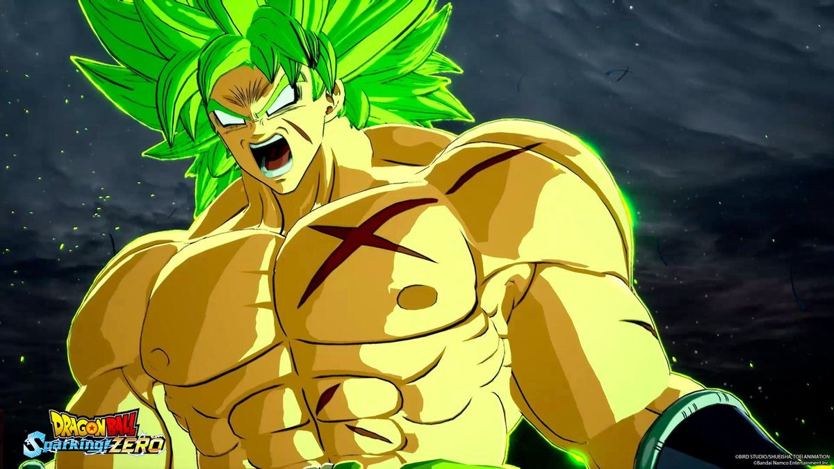 A muscular green-haired man with a scar on his chest, looking angry. The Dragon Ball logo is visible.