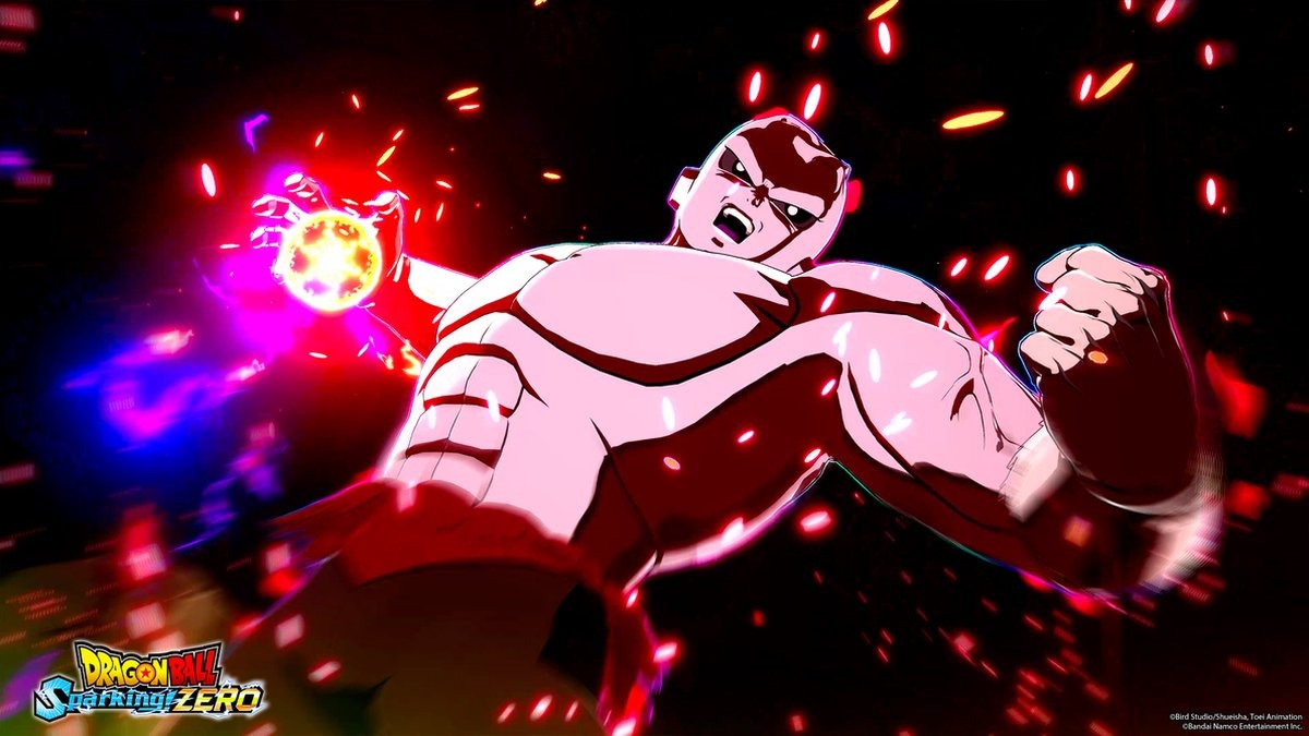 A muscular, bald anime character with glowing energy ball. Red and orange color scheme.