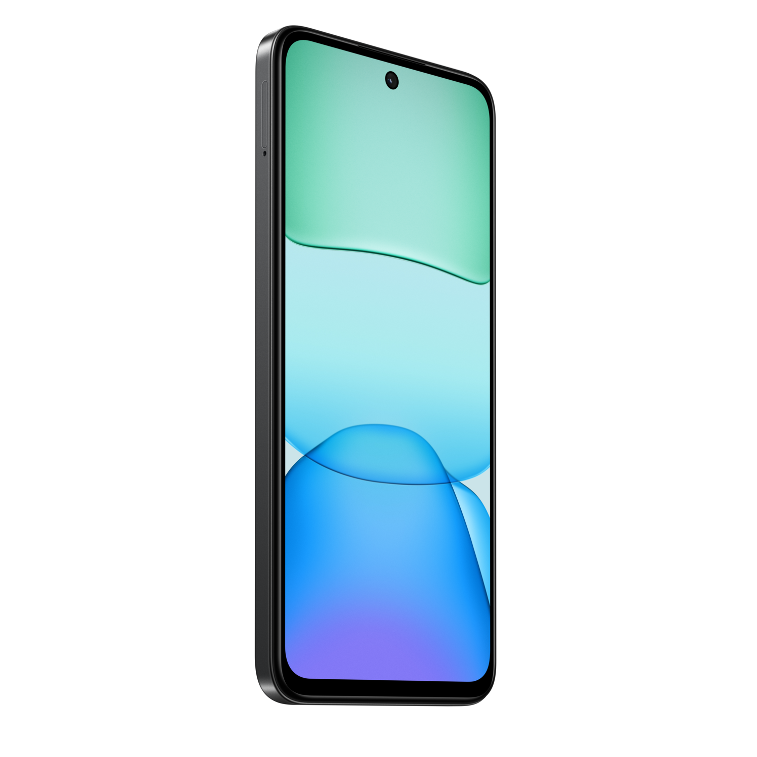 Zwarte smartphone met een groen en blauw verlopend scherm.