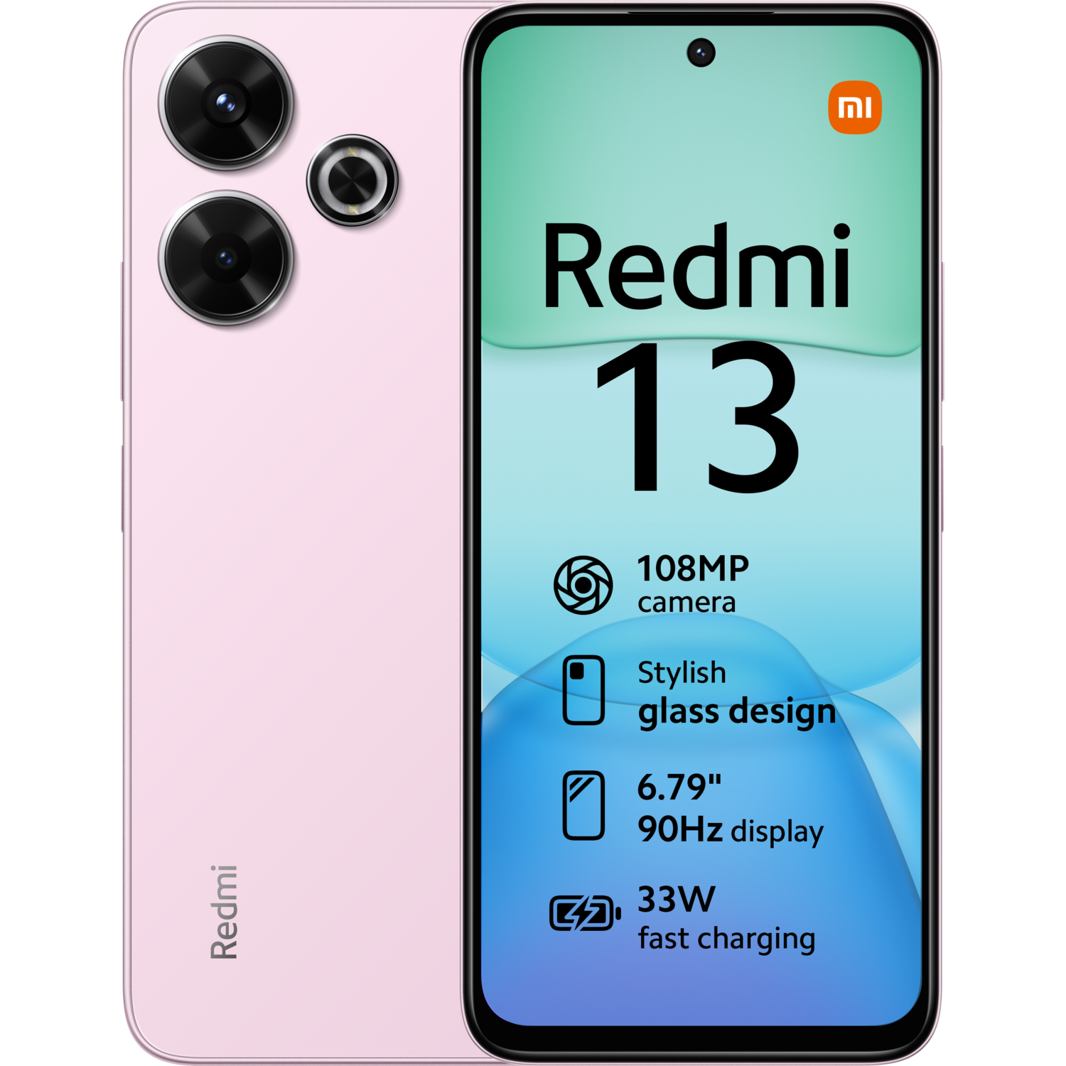 Roze smartphone met een scherm met tekst en pictogrammen. Een roze telefoon links.