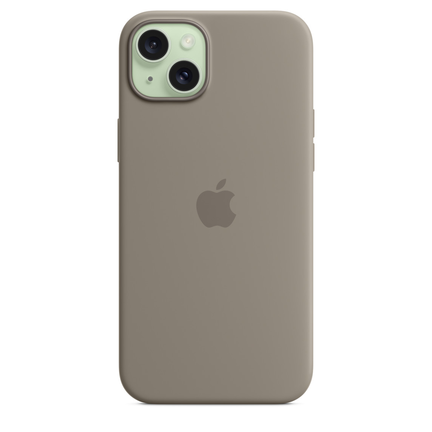Close-up of a taupe iPhone with green camera lenses.