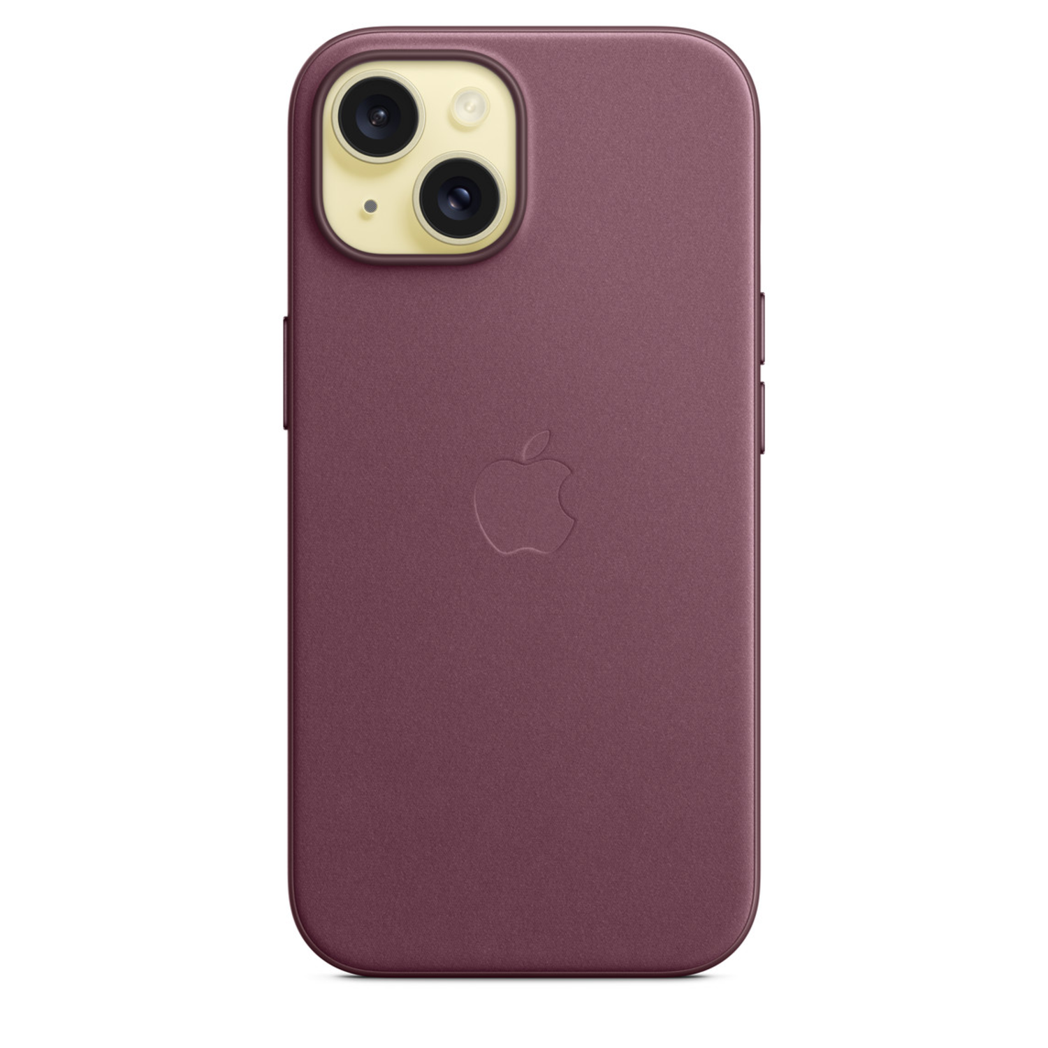 Donkerrode iPhone met Apple-logo en twee camera's aan de achterkant.