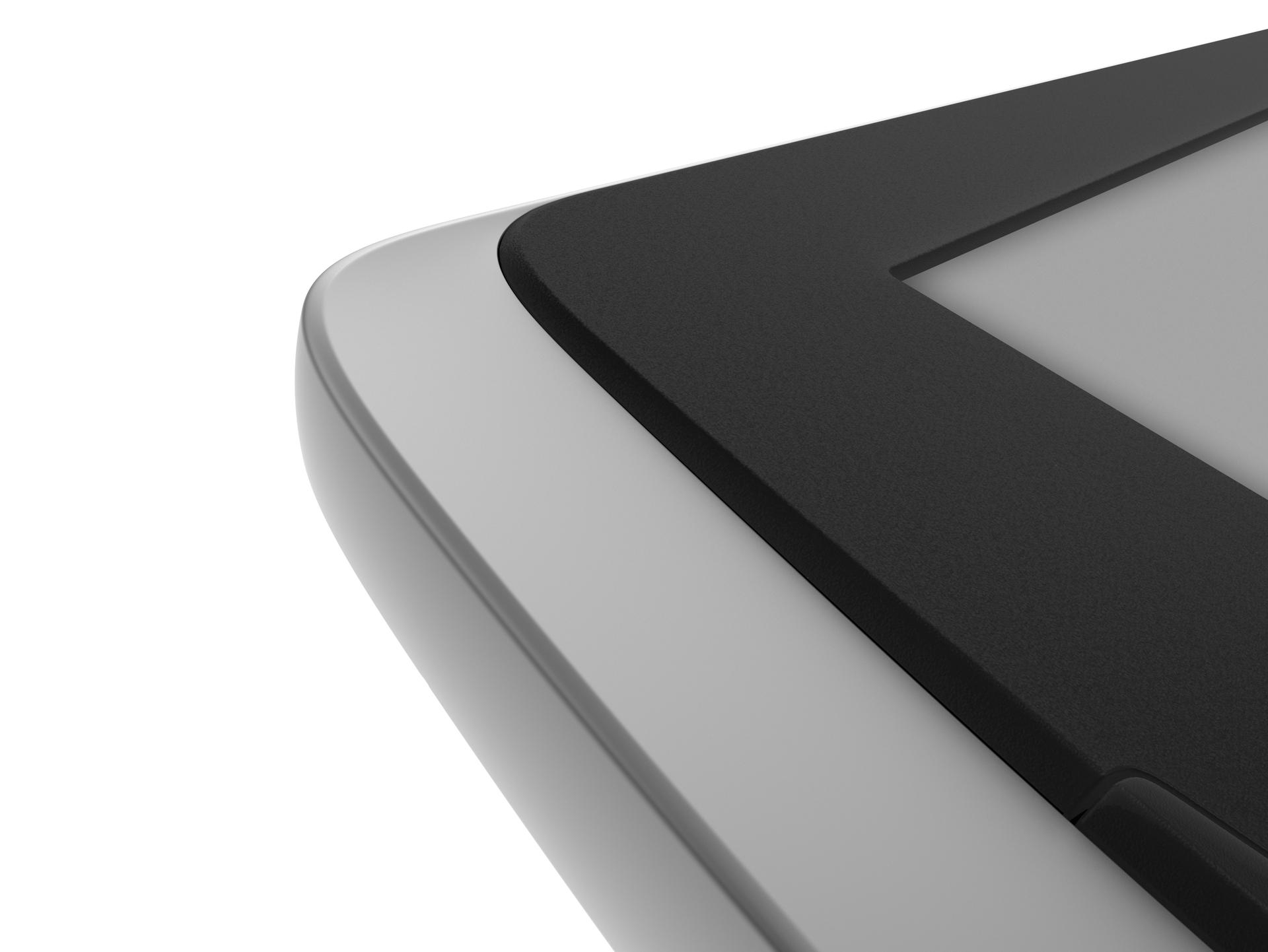Nahaufnahme eines Tablet-Rands, zeigt den Rahmen und den Bildschirm.
