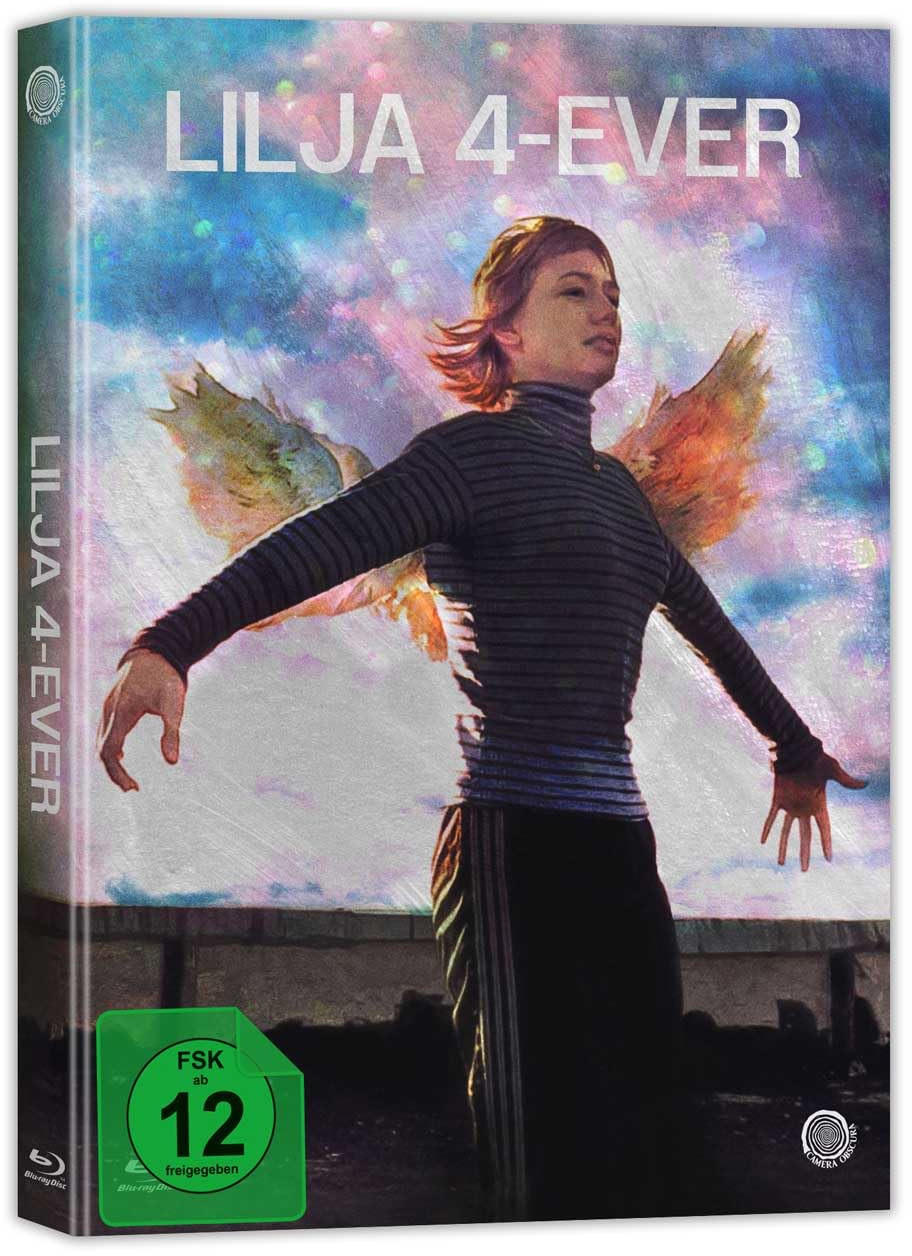 Ein DVD-Cover mit einer Frau mit Engelsflügeln. Der Titel lautet "Lilja 4-Ever".