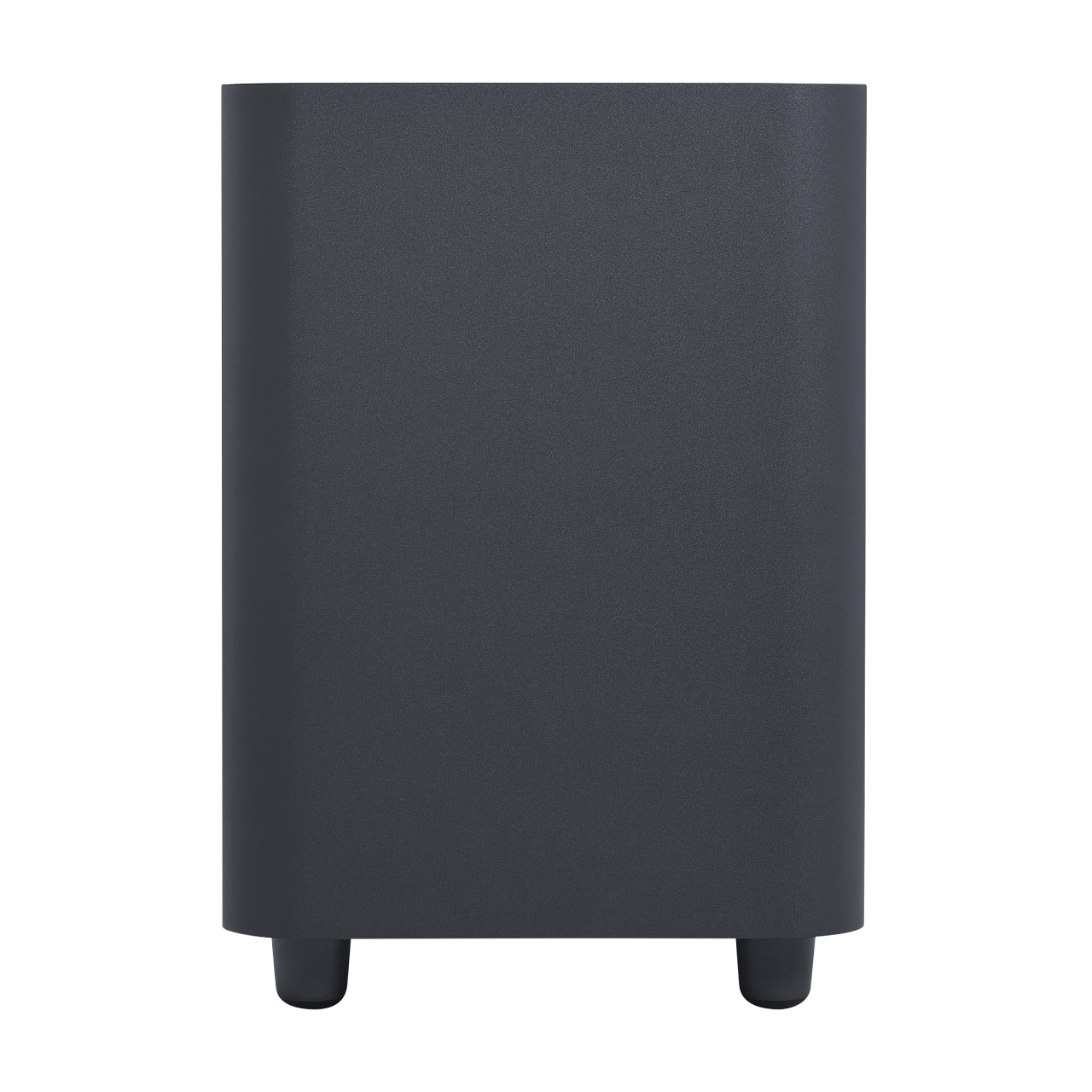 Barra de sonido gris oscuro. Dos patas pequeñas en la parte inferior, forma rectangular.
