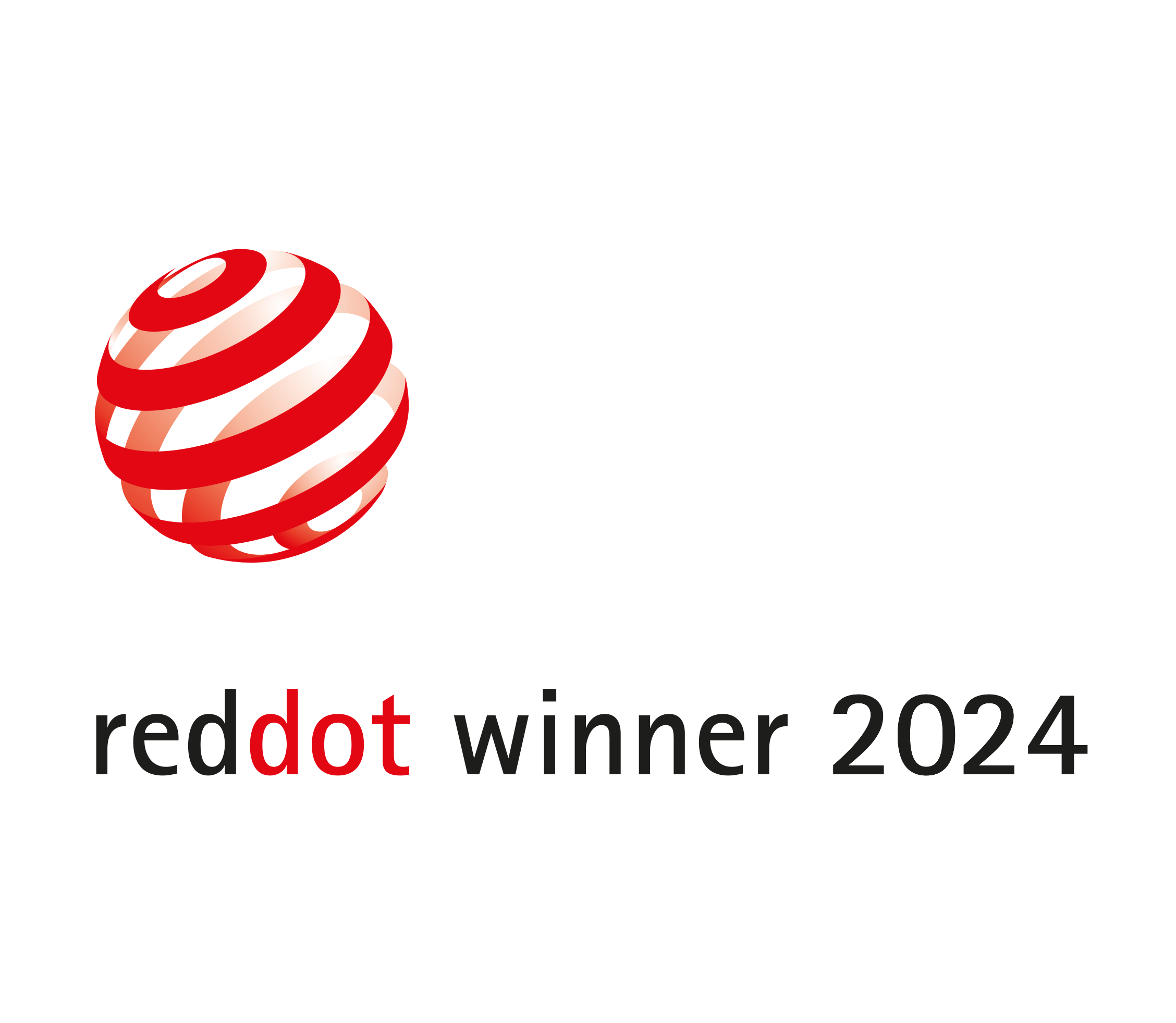 Rotes und weißes Red Dot Winner 2024 Logo auf weißem Hintergrund.