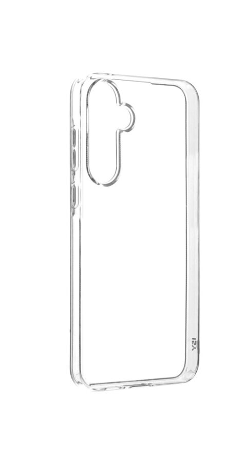Una funda transparente para teléfono, que muestra los botones laterales y la abertura de la cámara.