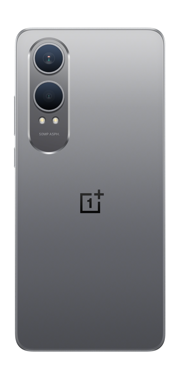 La parte trasera de un teléfono gris con dos cámaras, un logotipo y el texto "50MP ASPH".