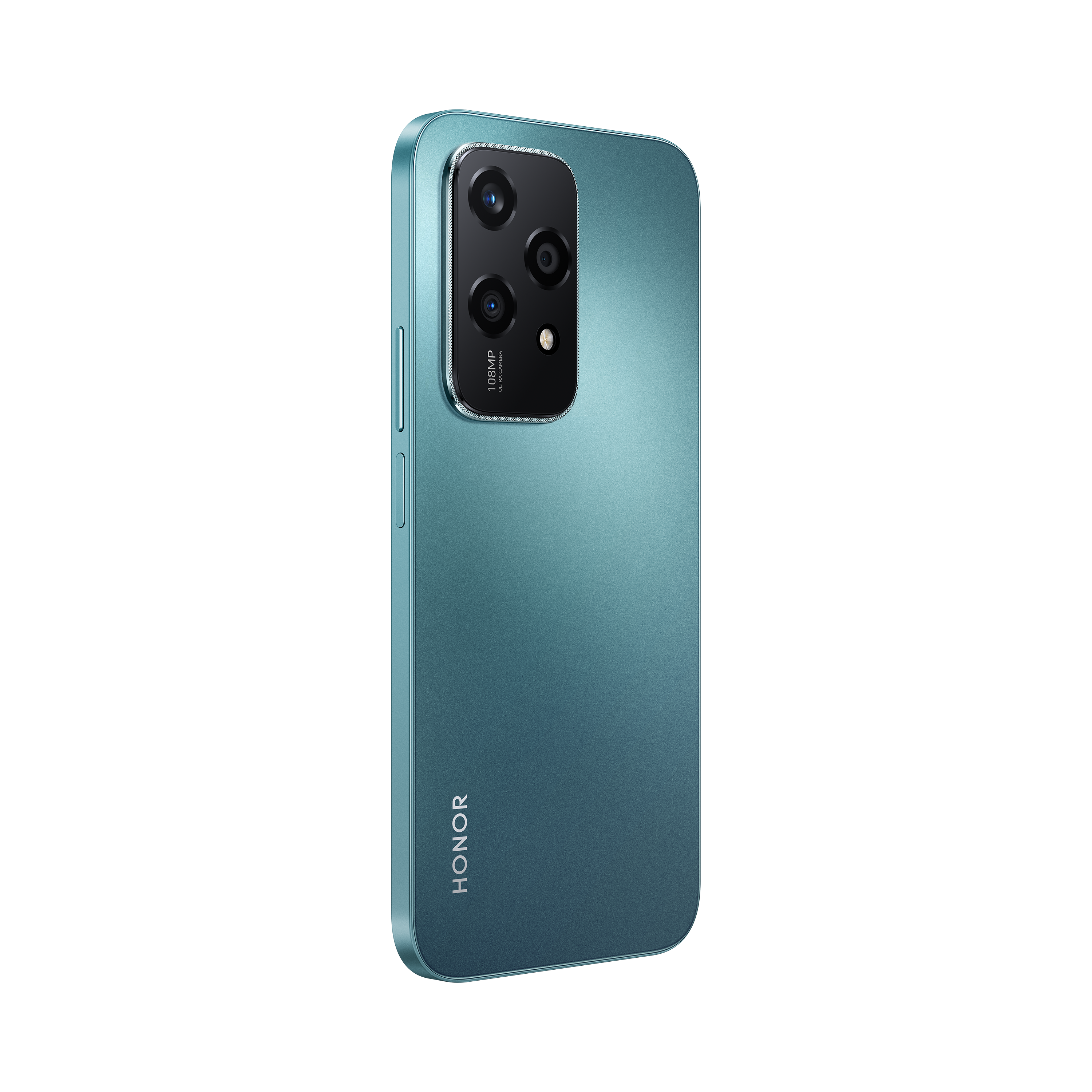 Un smartphone azul con pantalla azul sobre fondo negro.