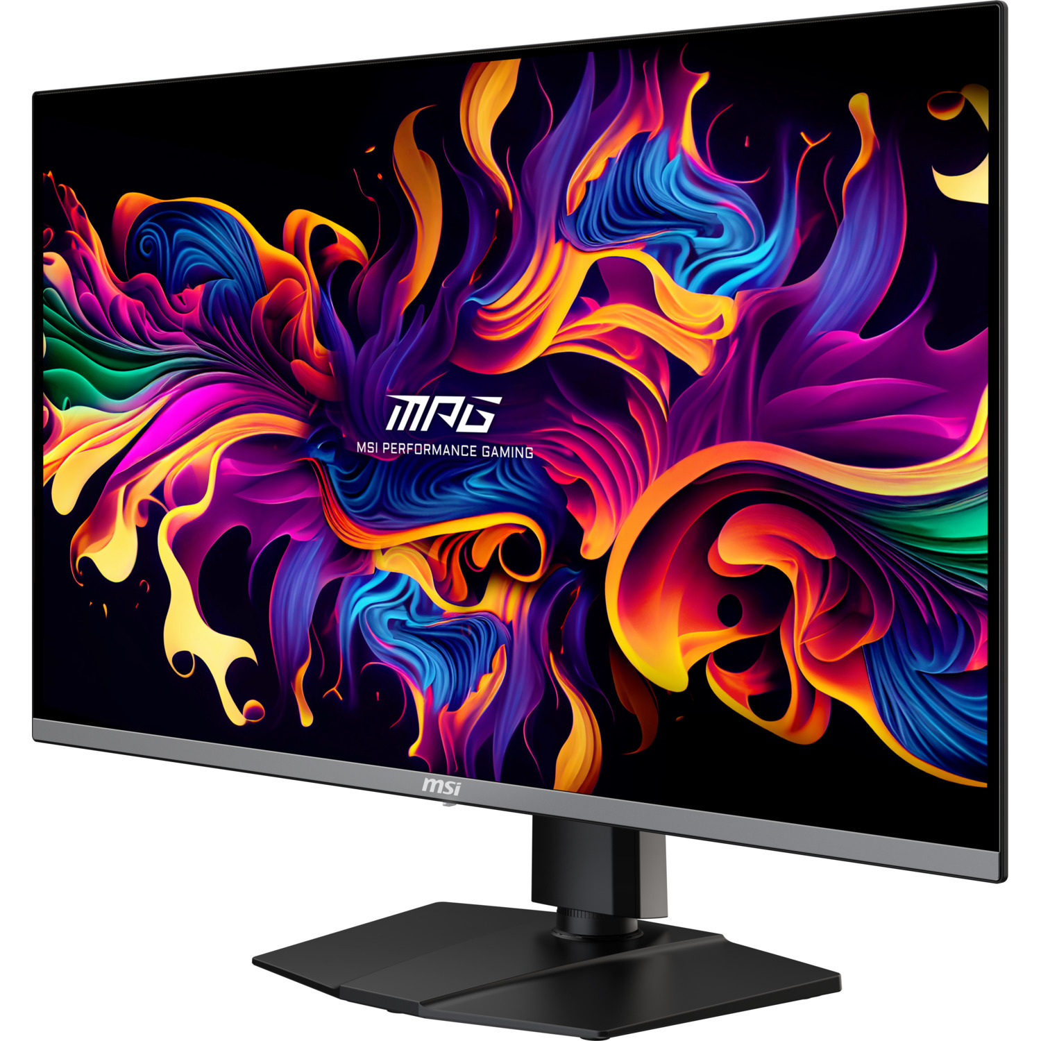 Computer monitor with colorful abstract artwork on screen.  MSI logo at bottom.