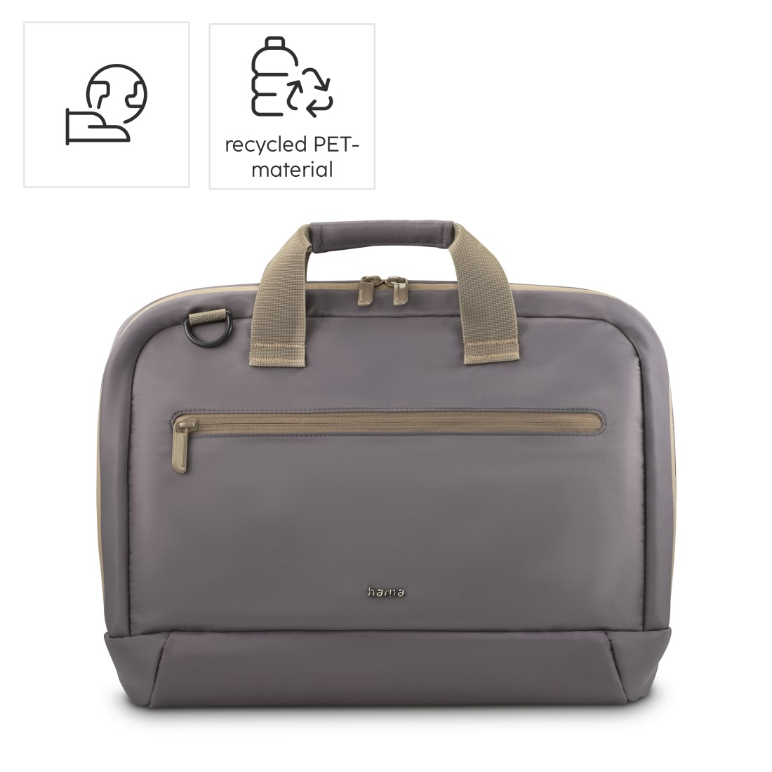 Laptoptasche, grau, mit Griff und Reißverschluss, recyceltes PET-Material.