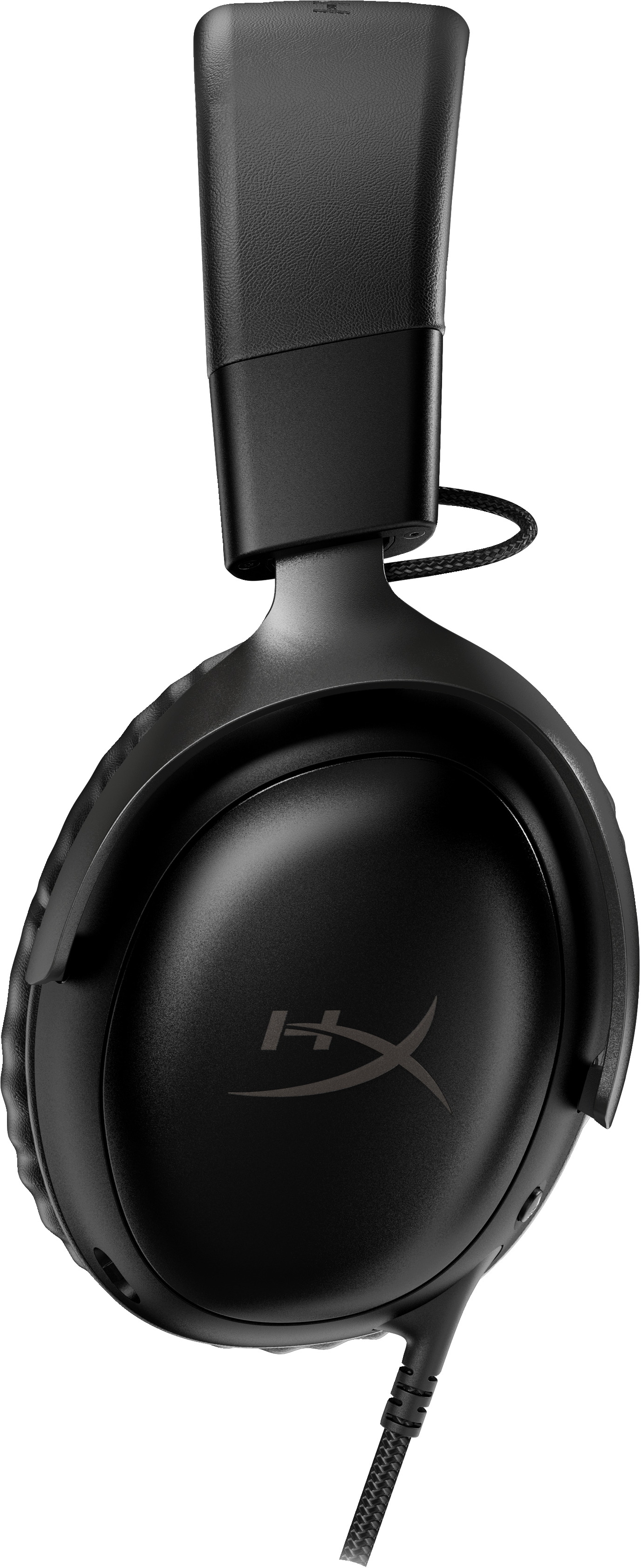 Schwarzes HyperX-Headset. Das Logo ist an der Seite der Ohrmuschel sichtbar.