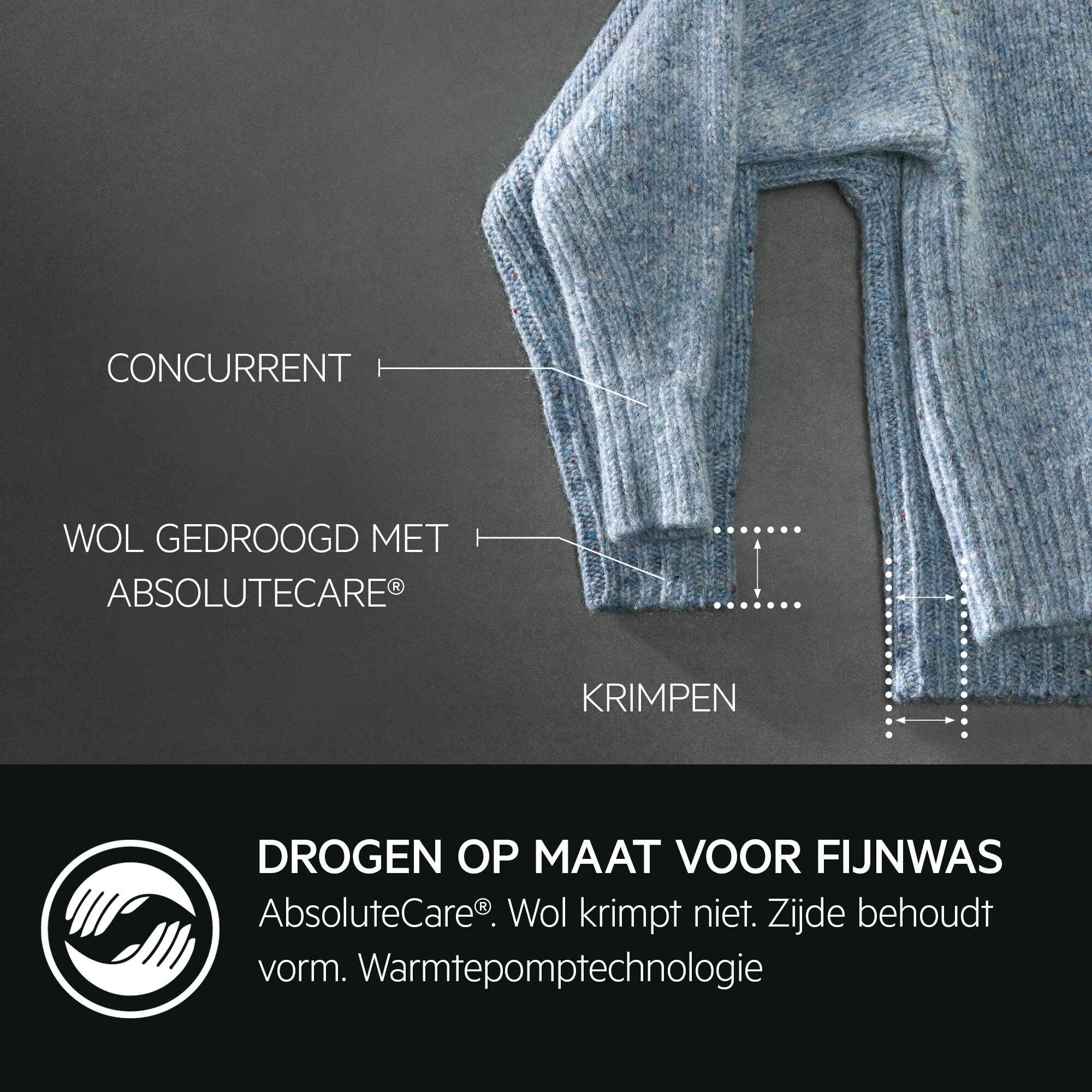 Blauw gebreid kledingstuk toont droogvoordelen