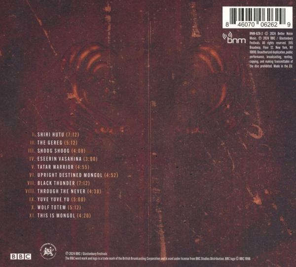 CD-Cover mit Text, einschließlich Songtiteln und einem BBC-Logo, mit dunklem, strukturiertem Hintergrund.
