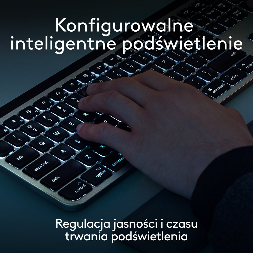 Podświetlana klawiatura z regulowaną jasnością i czasem trwania, z ręką piszącą.