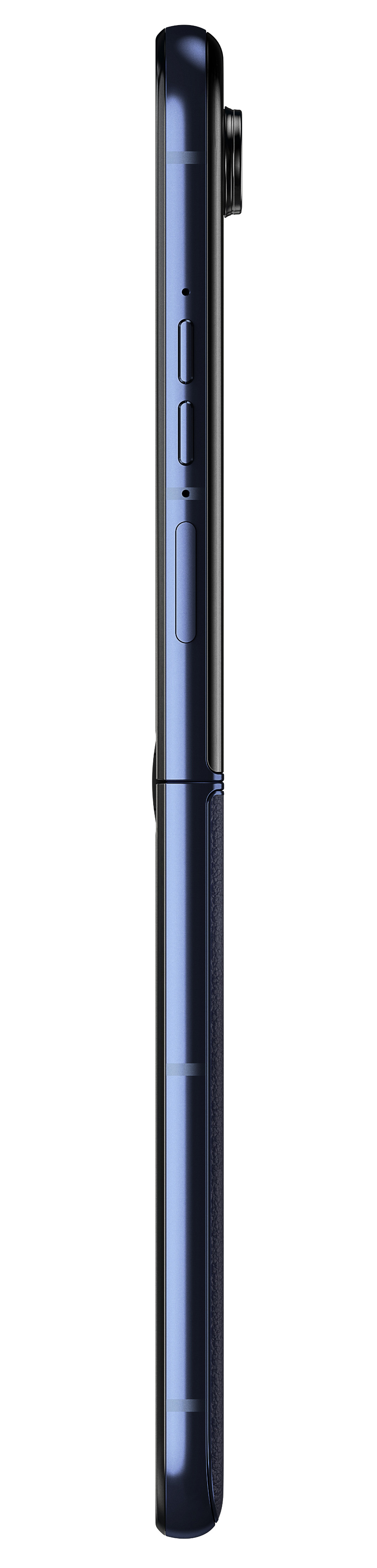 Widok z boku niebieskiego telefonu Motorola Razr.