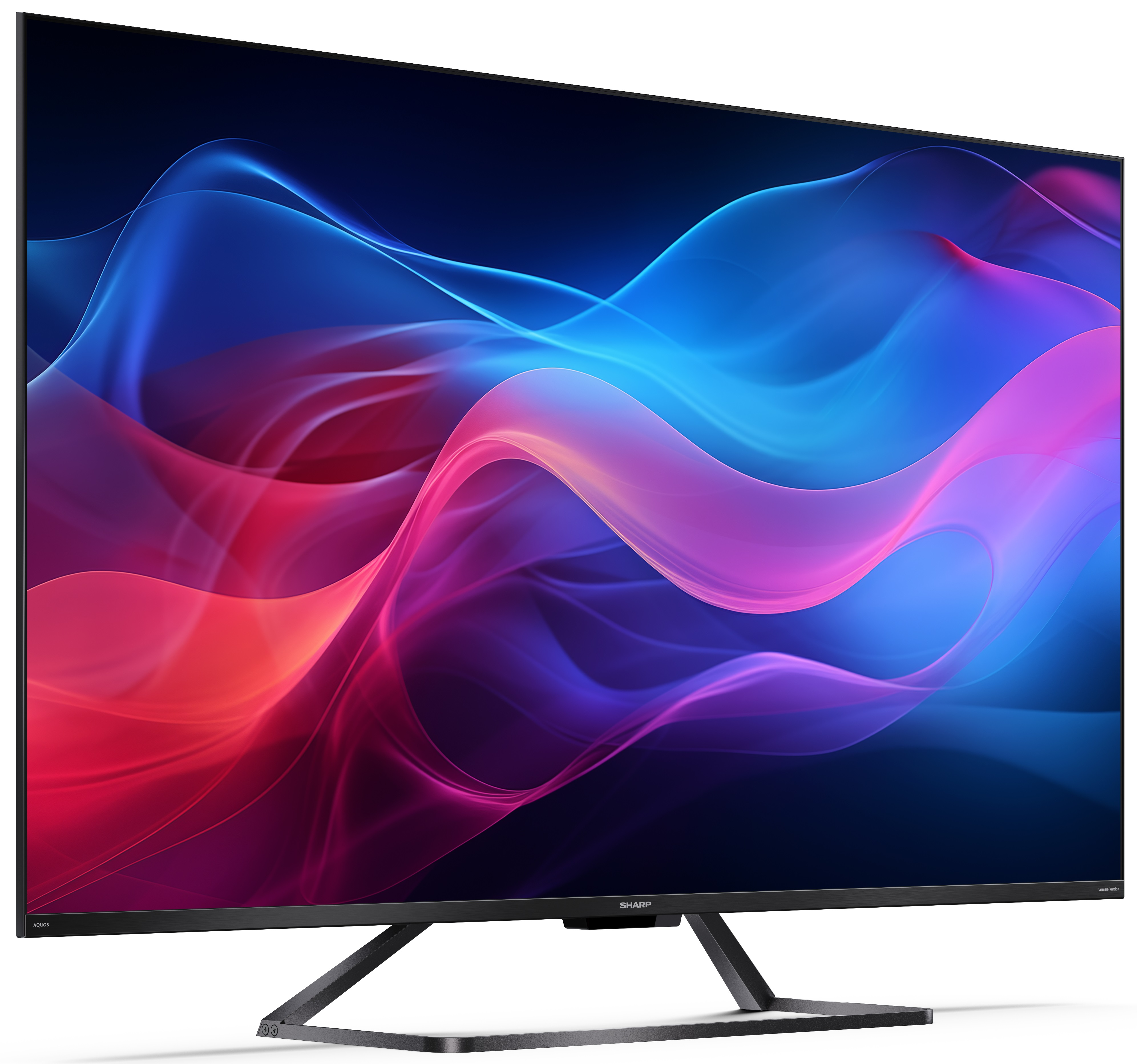 Duży zakrzywiony ekran TV, kolorowy abstrakcyjny wyświetlacz.