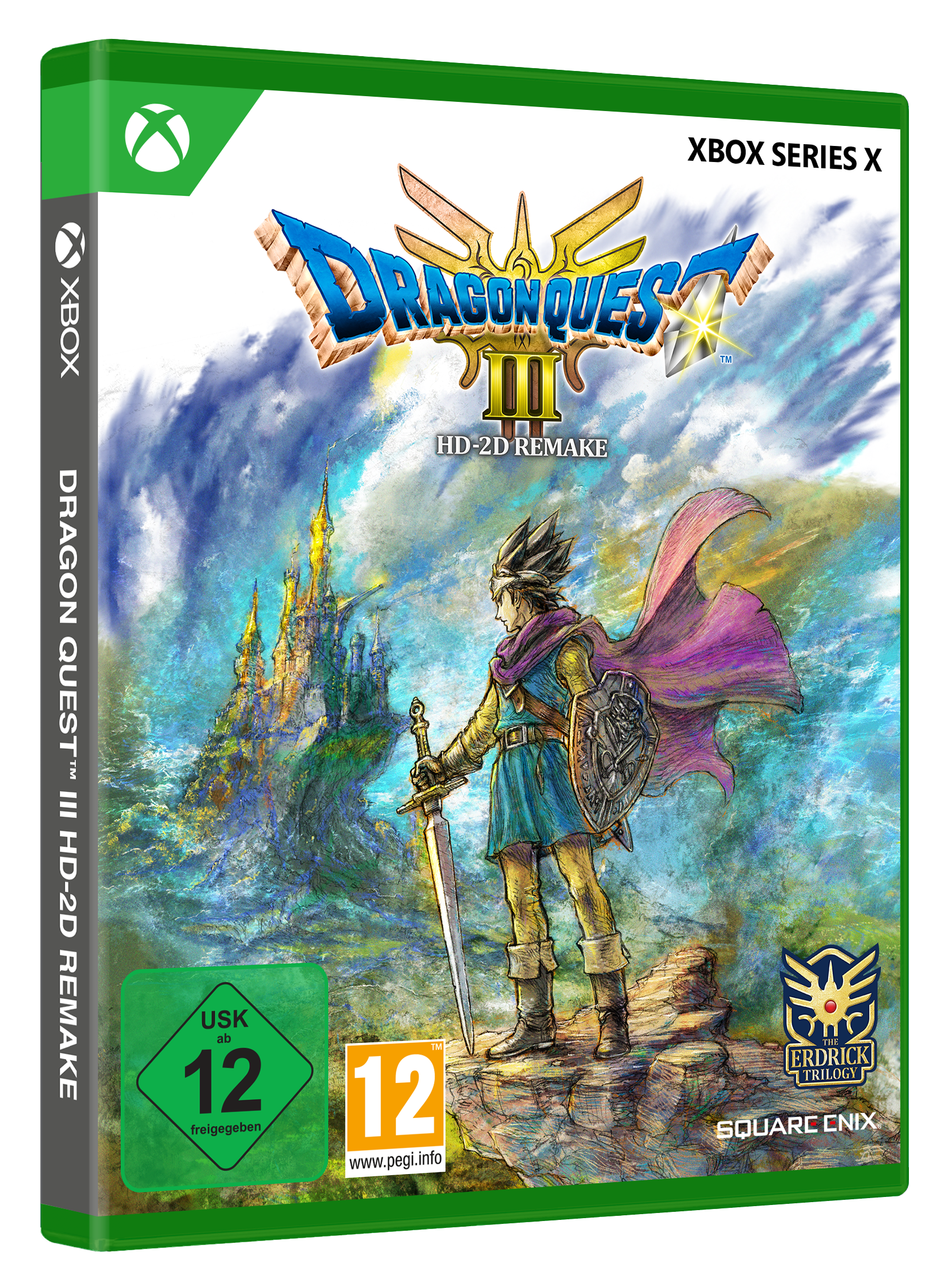 Dragon Quest III HD-2D Remake Spielbox mit Charakterillustration und Logo.