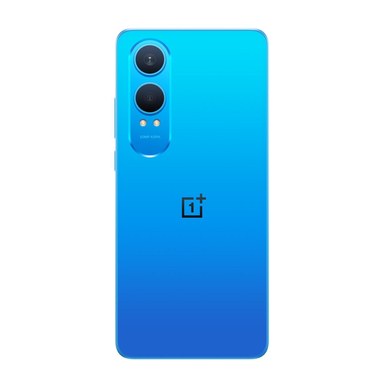 Blue gradient phone back with two cameras and a logo.