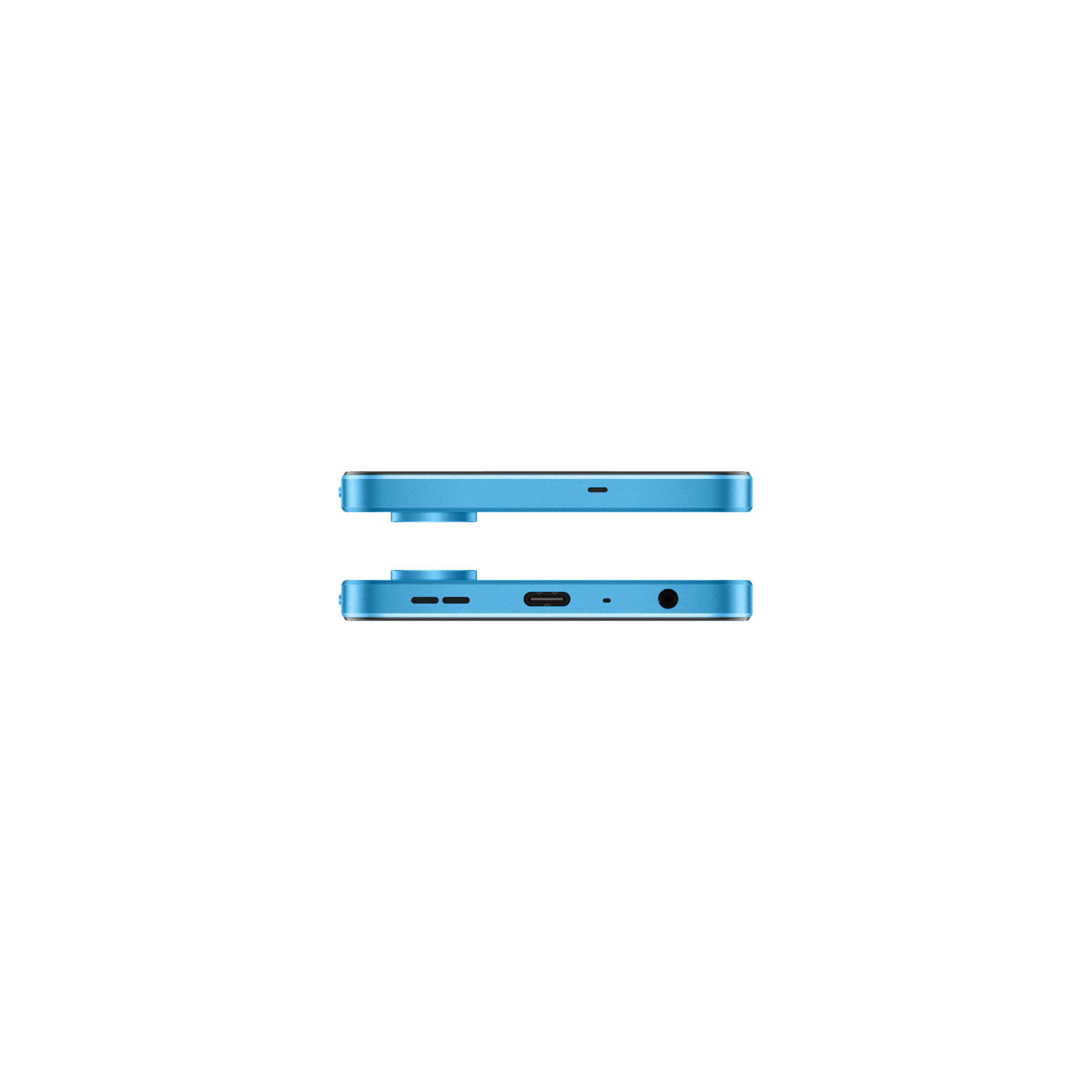 Two phones, side by side, blue.