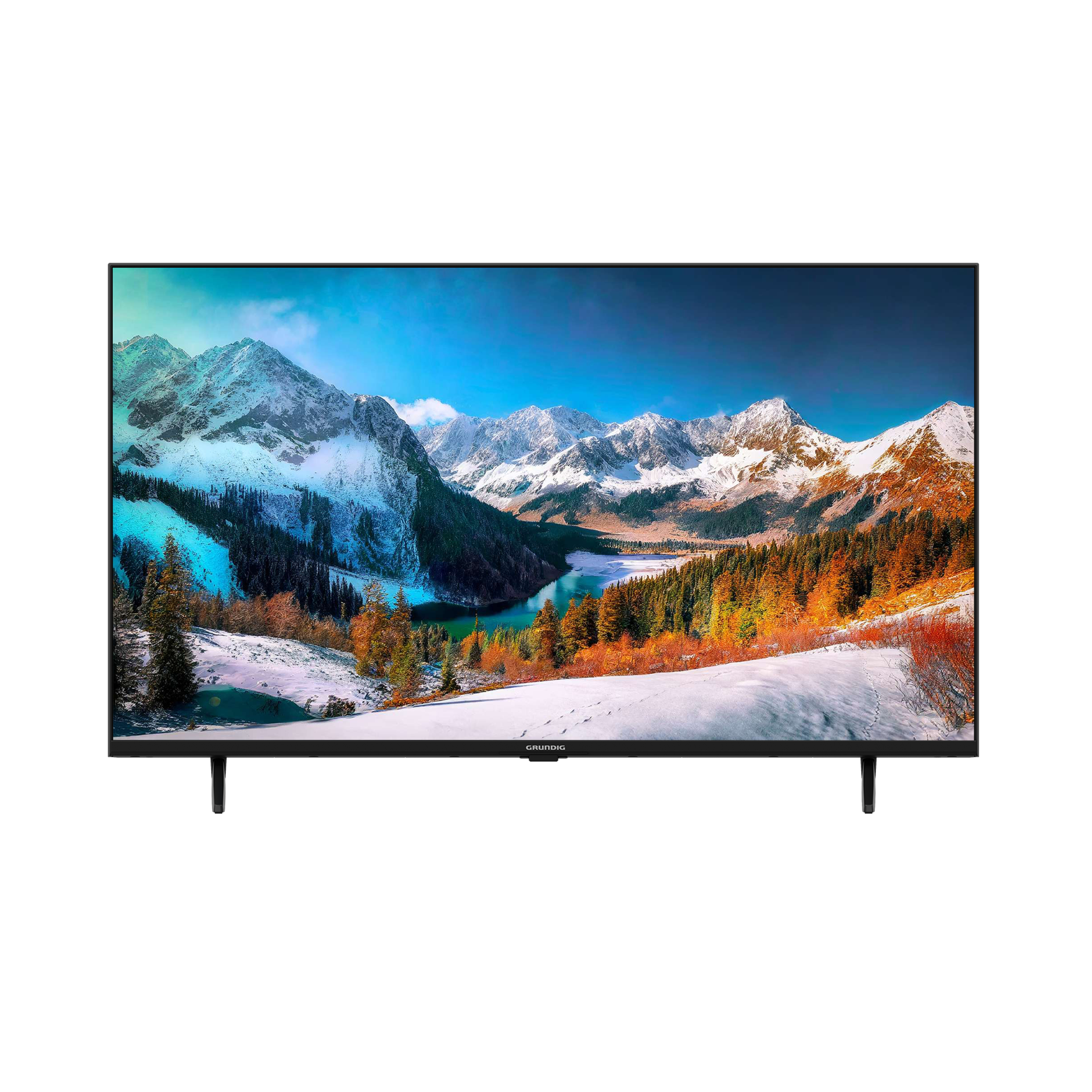 Ein Grundig TV zeigt eine bergige Landschaftsszene.