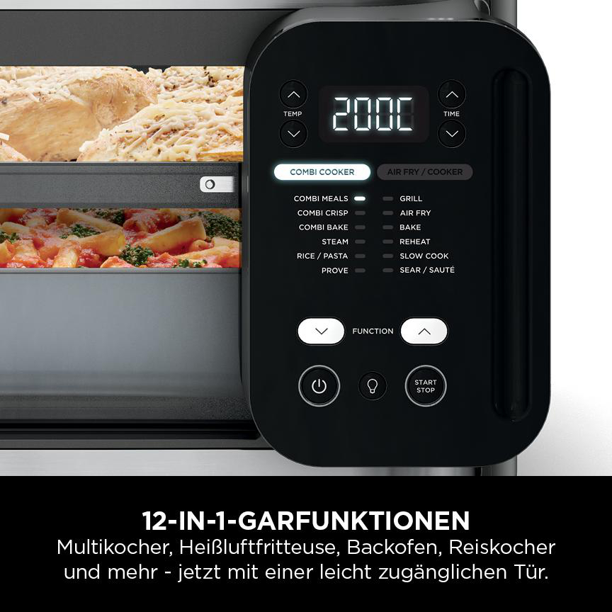Nahaufnahme eines Digitaldisplays auf einer schwarzen Heißluftfritteuse.