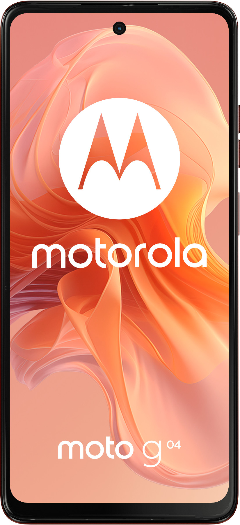 Widok z przodu telefonu Motorola z logo na kolorowym tle.