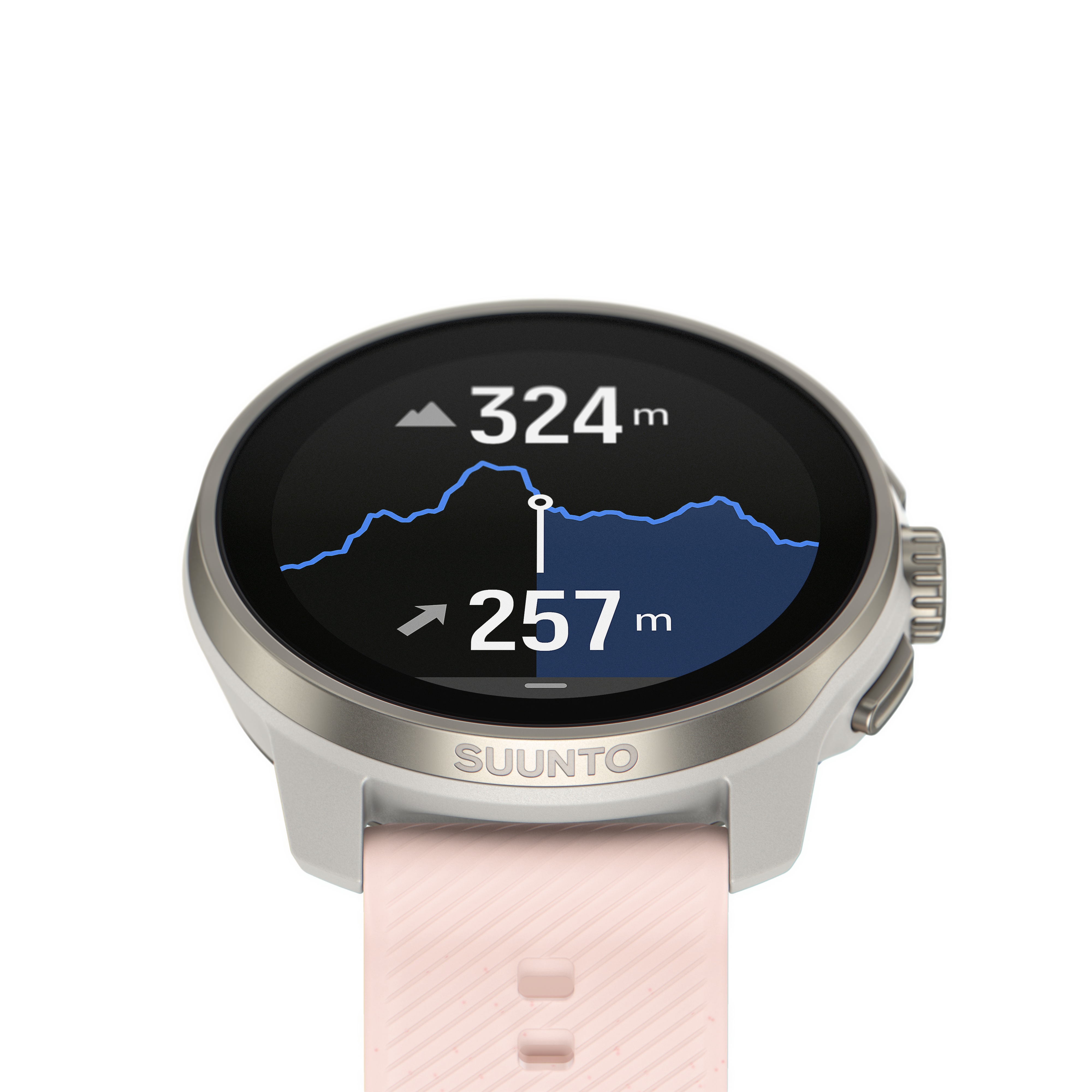 Nahaufnahme eines Smartwatch-Zifferblatts mit einem Höhenprofil und Höhendaten.
