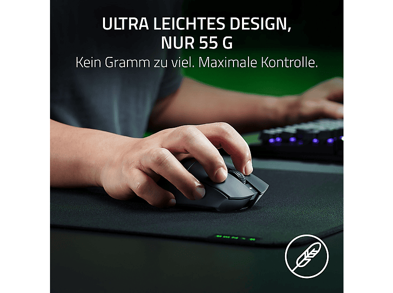 Razer DeathAdder V3 HyperSpeed Schwarz - Ultra leichte kabellose ergonomische E-Sport Gaming-Maus mit 26K DPI und nur 55g Gewicht