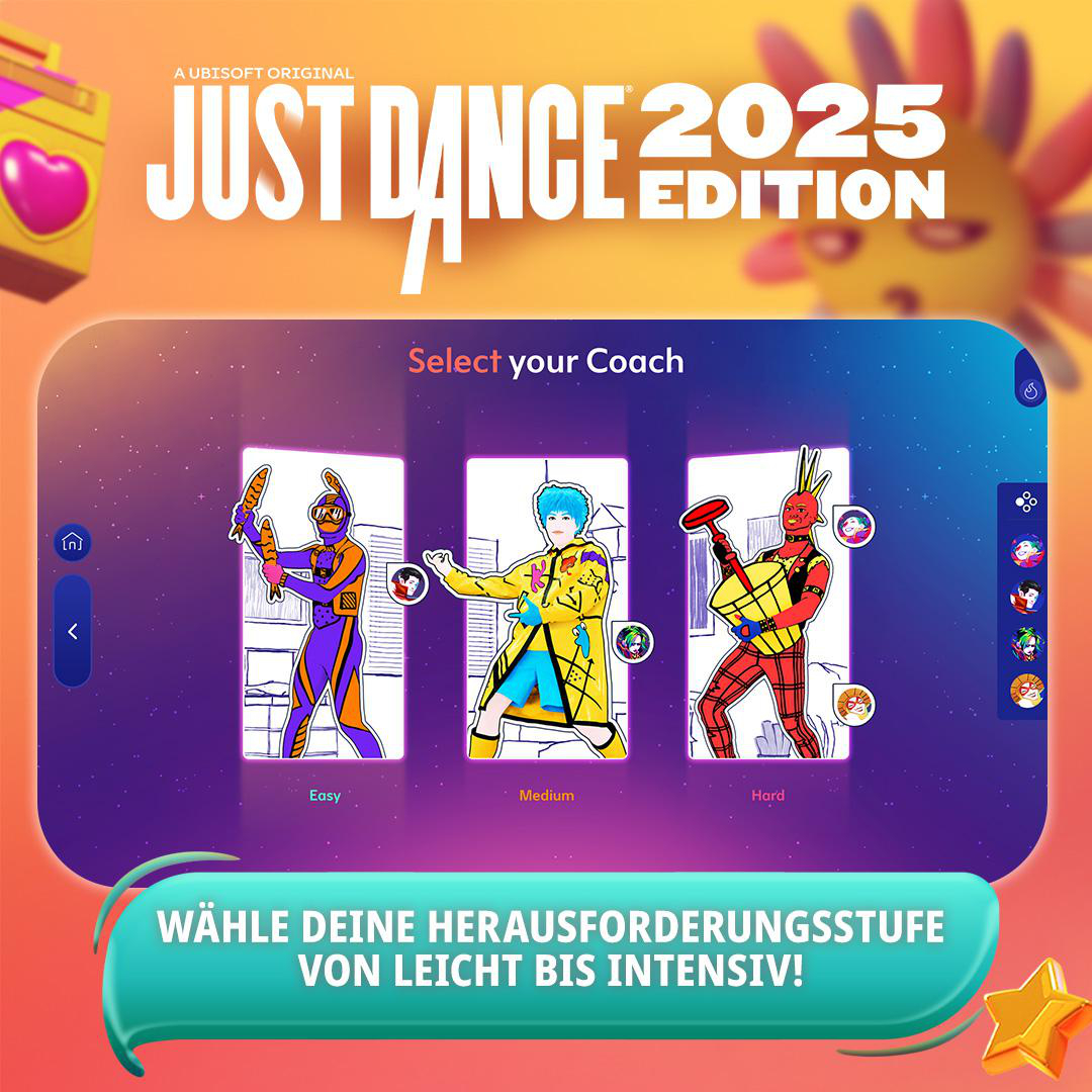 Just Dance 2025 Spielbildschirm, wähle dein Level.