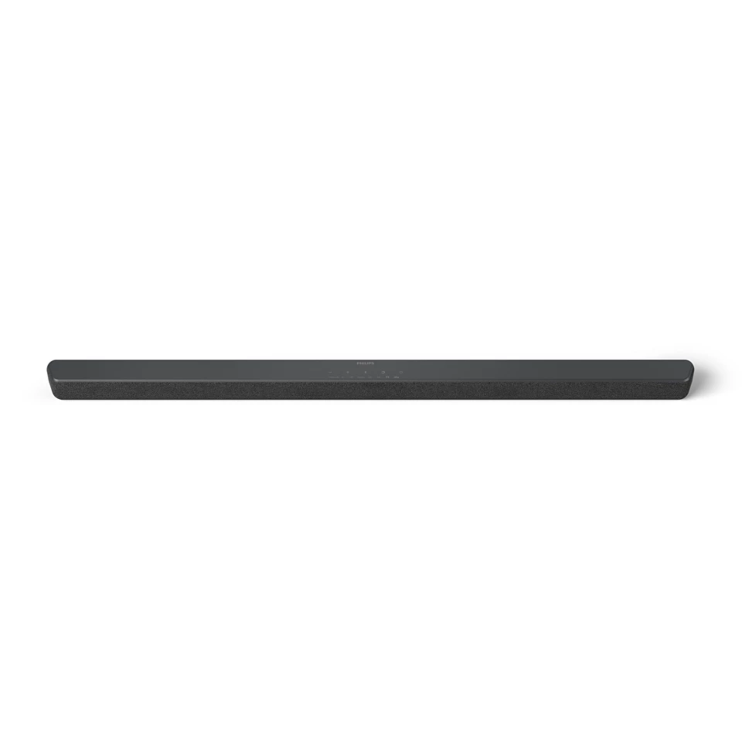 Une barre de son noire sur fond blanc. La barre de son a une forme rectangulaire longue.